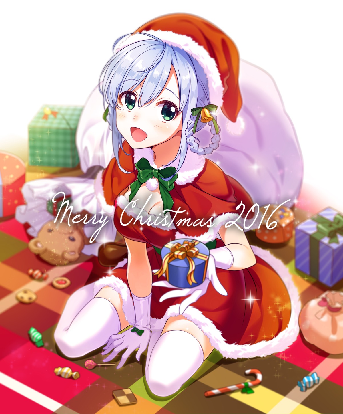 christmas cleavage dress shiitake thighhighs