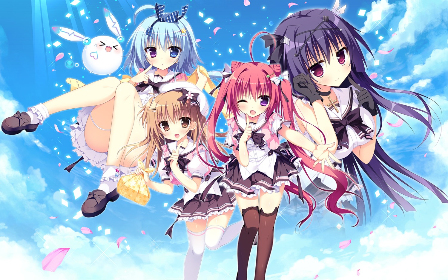 eu-kun garter hearts heterochromia nagi_kisara nanakuni_kotone natsuiro_kokoro_log natsuiro_kokoro_log_happy_summer ominae_rin seifuku shiromochi_sakura thighhighs tokiwa_kuon