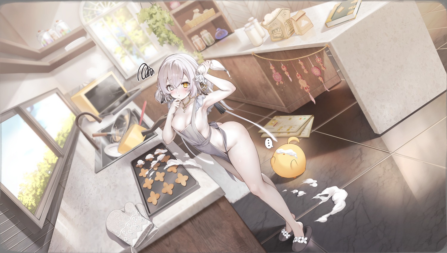 atelier atelier_ryza atelier_ryza_3 azur_lane crossover heterochromia kala_ideas manjuu_(azur_lane) naked_apron tagme