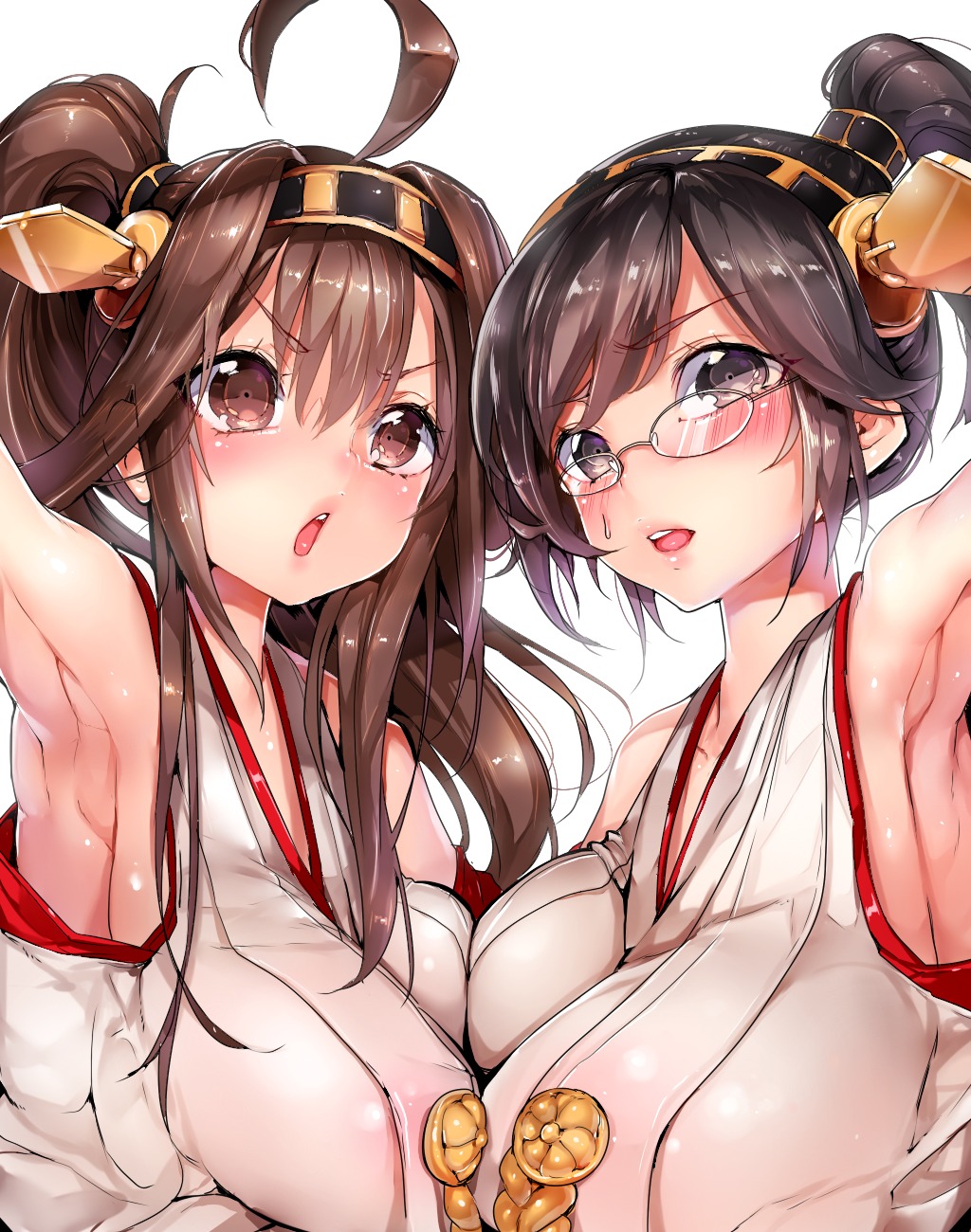 kantai_collection kirishima_(kancolle) kongou_(kancolle) megane nekometaru symmetrical_docking