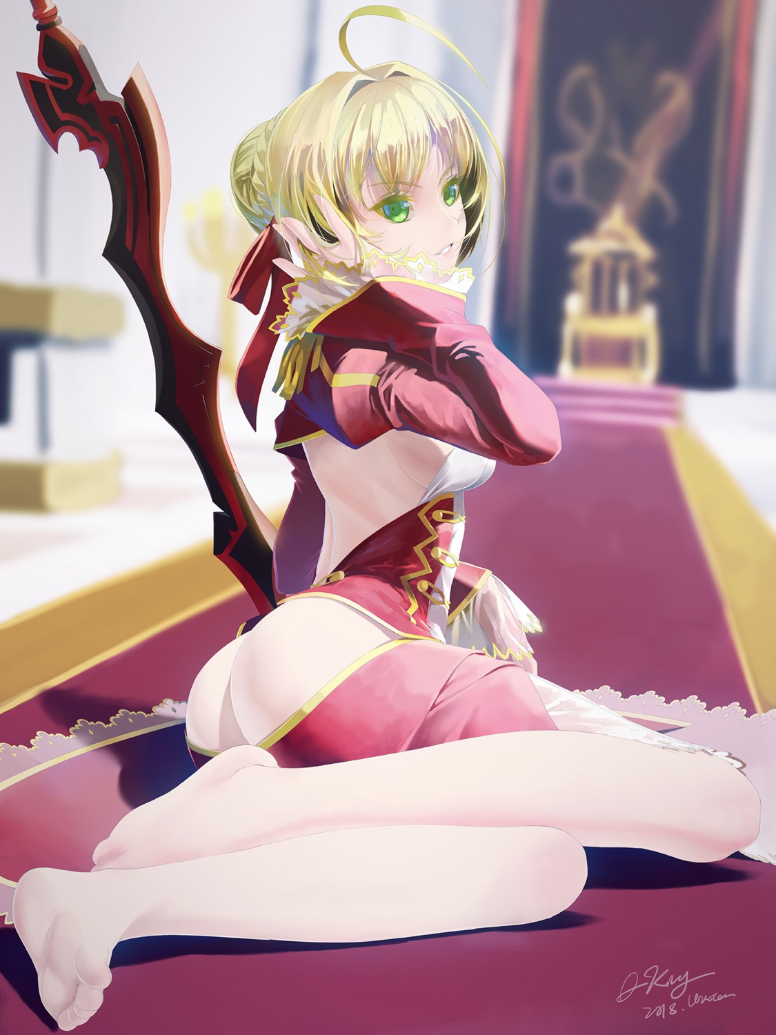 ass dress fate/grand_order feet no_bra nopan okingjo saber_extra sword