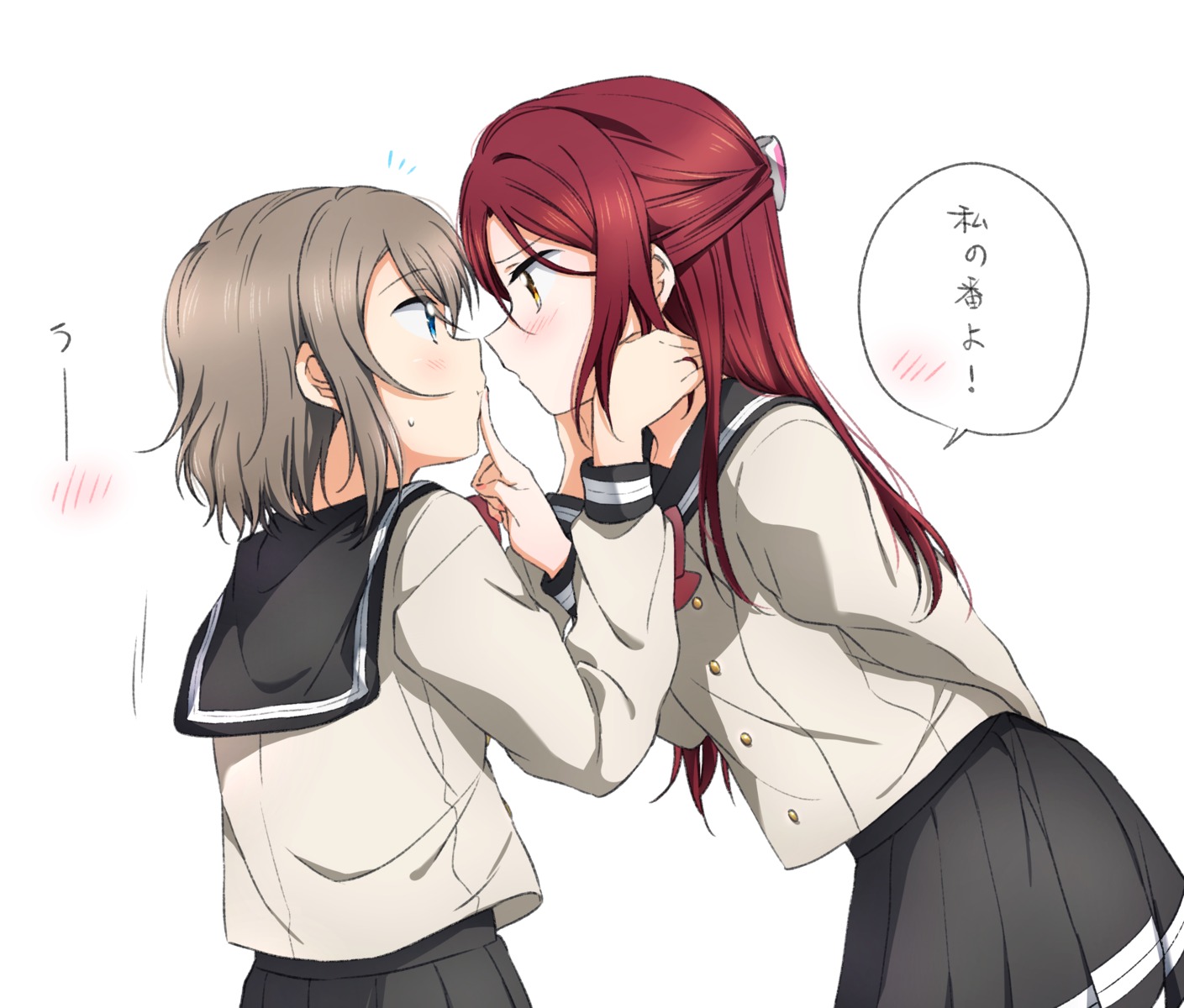 love_live!_sunshine!! sakurauchi_riko seifuku watanabe_you yuchi_(salmon-1000) yuri