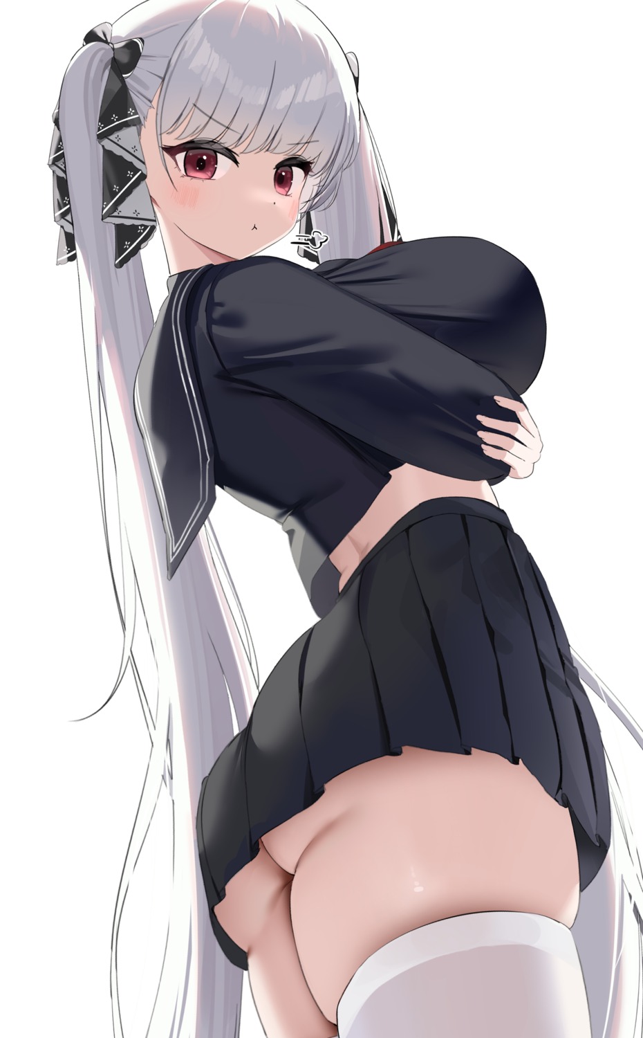 ass azur_lane breast_hold formidable_(azur_lane) nicorima seifuku skirt_lift thighhighs