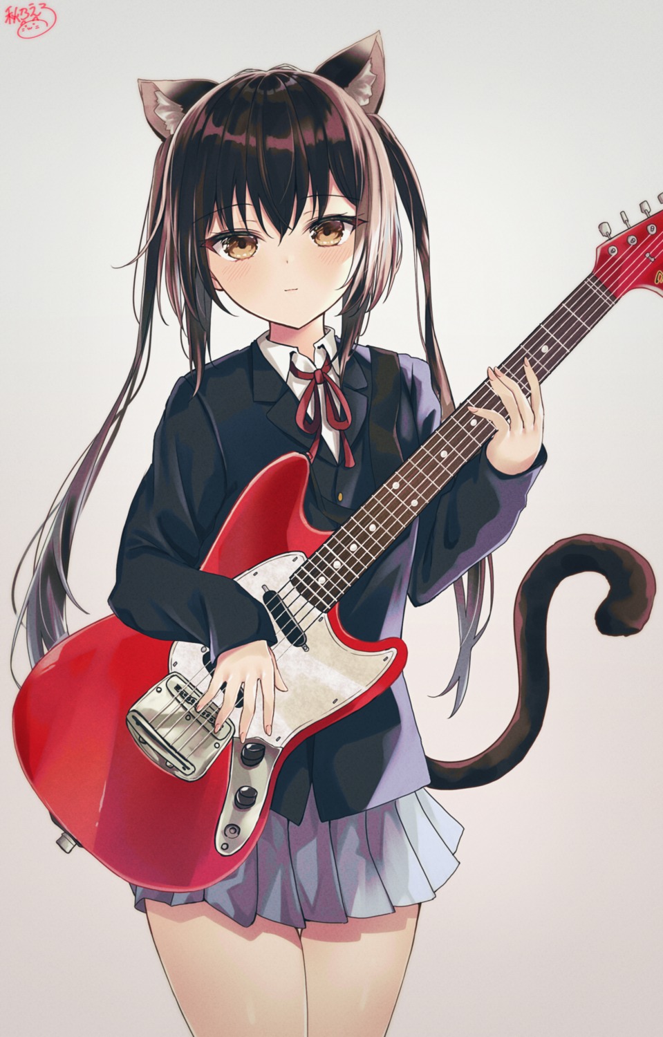 akino_ell animal_ears guitar k-on! nakano_azusa nekomimi seifuku tail