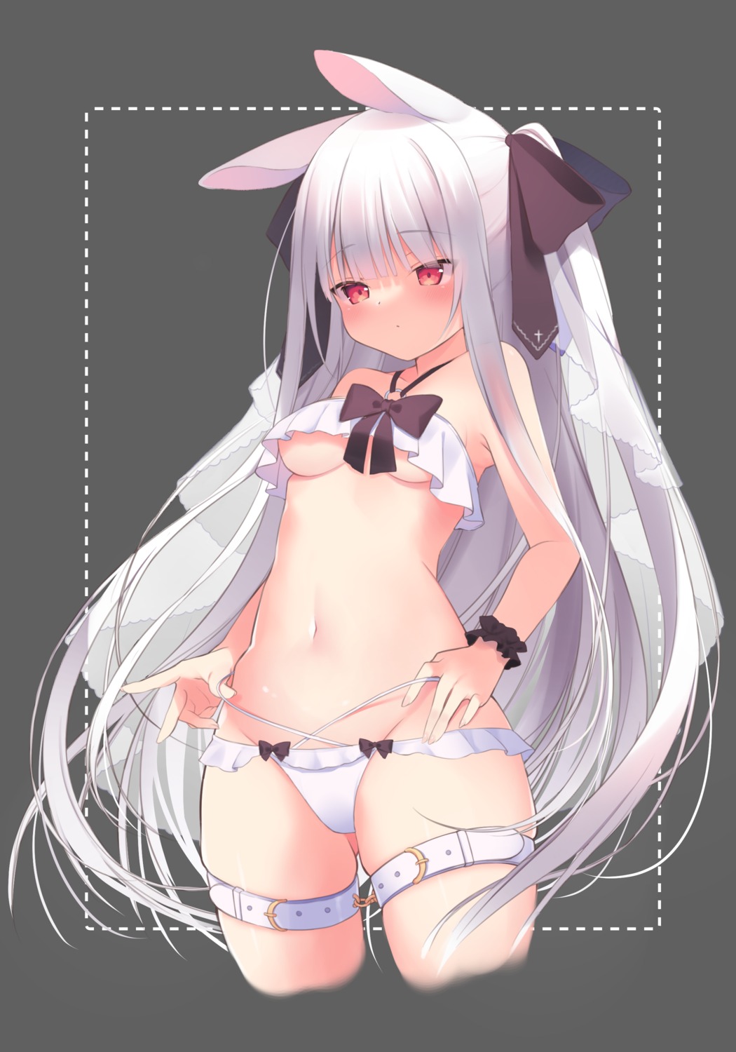 animal_ears bikini bondage bunny_ears garter panty_pull sketch swimsuits transparent_png underboob undressing usagimiko