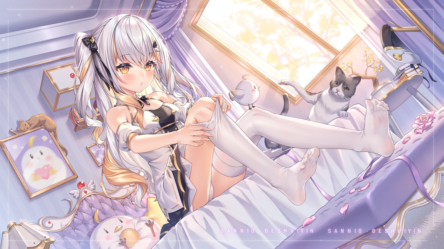 cameltoe dress feet neko pantsu sannio skirt_lift thighhighs undressing