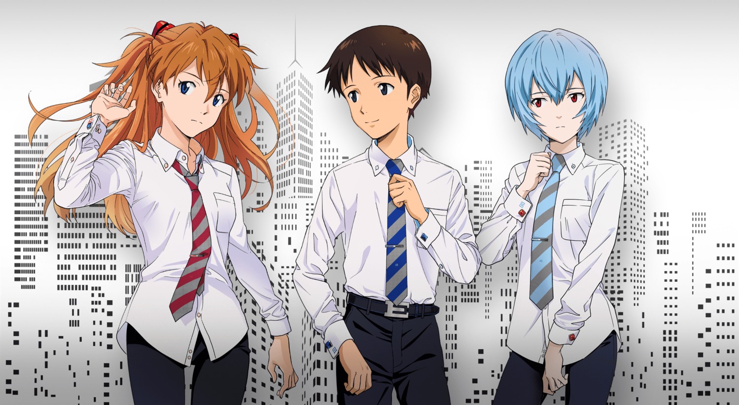 ayanami_rei crossdress dress_shirt ikari_shinji neon_genesis_evangelion souryuu_asuka_langley tagme