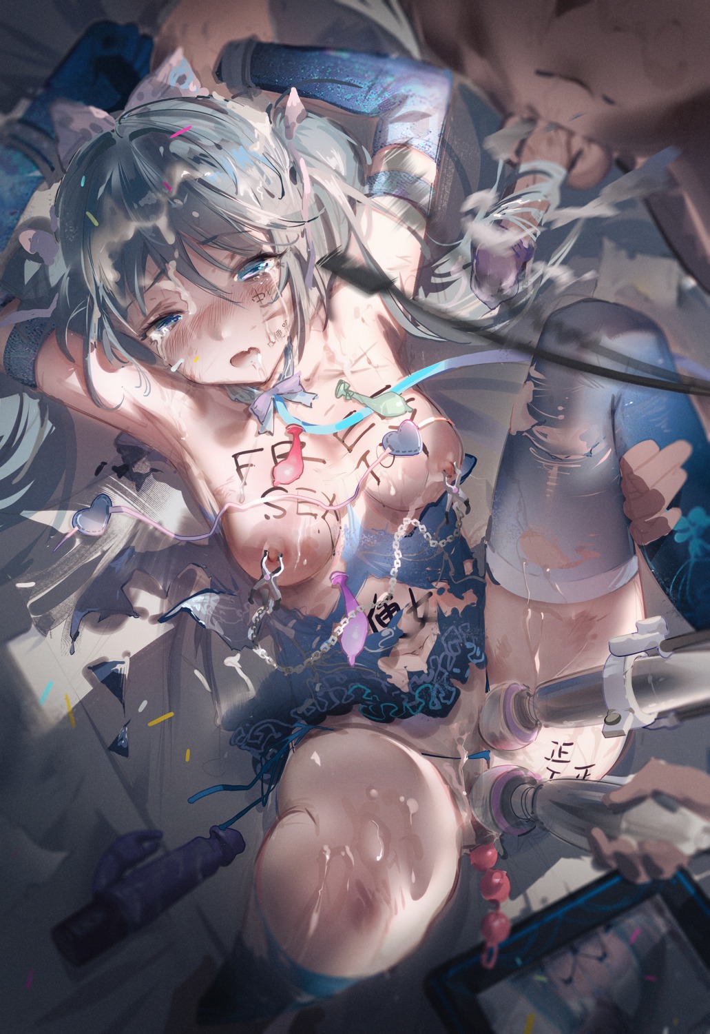 anal_beads cum dildo hatsune_miku nipples no_bra pantsu penis pussy_juice string_panties thighhighs torn_clothes uncensored vibrator vocaloid ying_yi