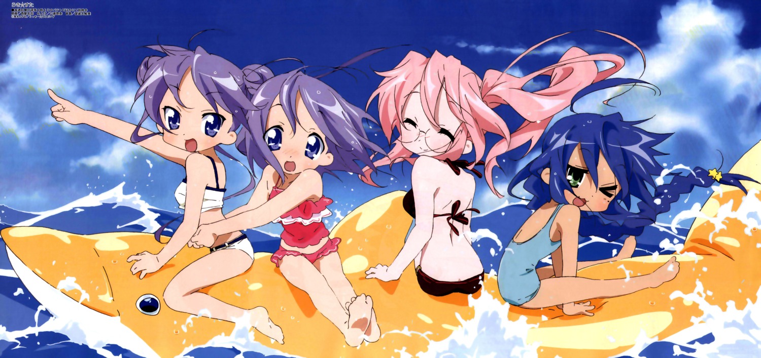 bikini hiiragi_kagami hiiragi_tsukasa izumi_konata lucky_star megane nishiya_futoshi swimsuits takara_miyuki