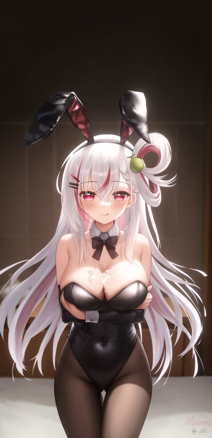 animal_ears bunny_ears bunny_girl cum indie_virtual_youtuber liht meion_(vtuber) no_bra pantyhose