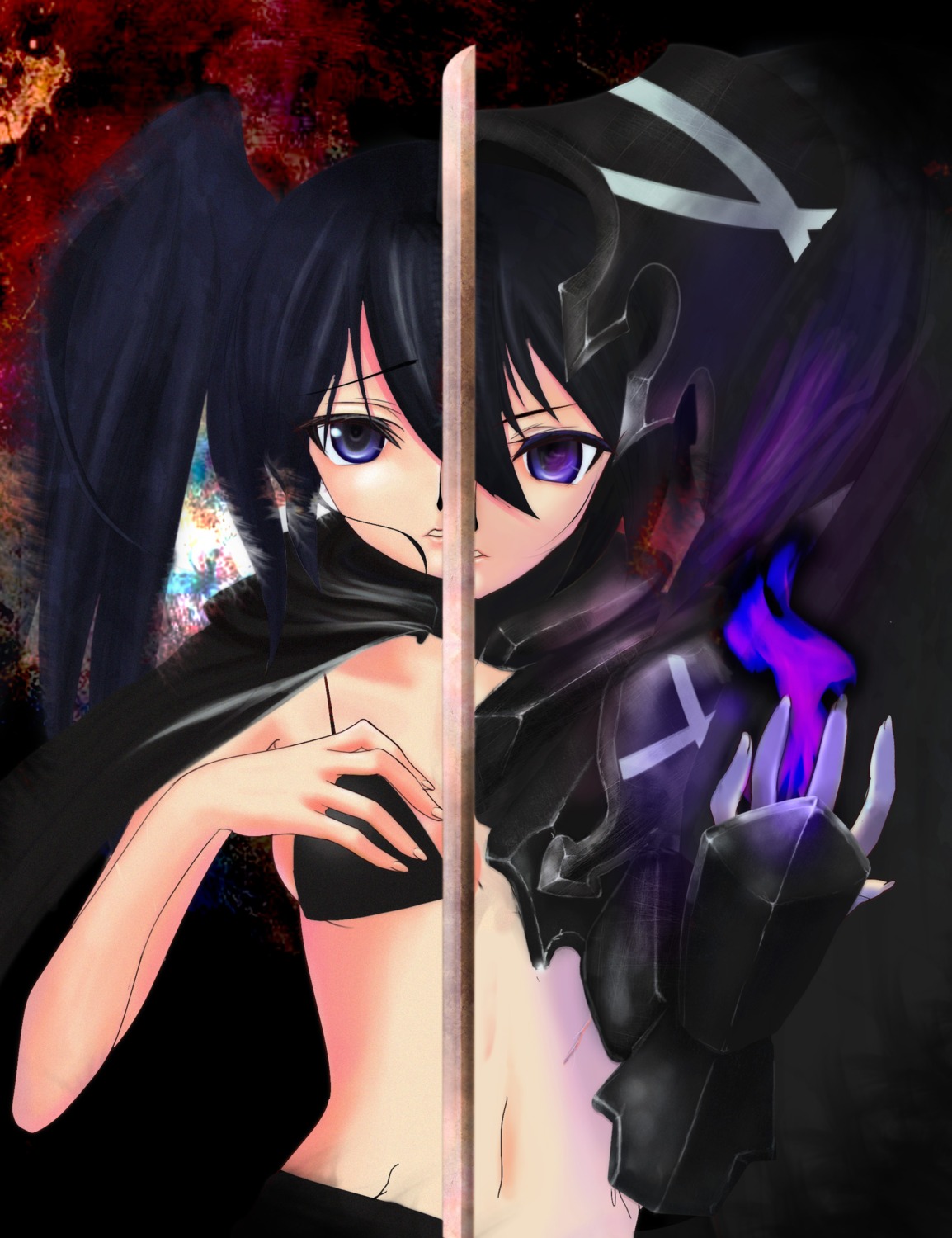 bikini_top black_rock_shooter black_rock_shooter_(character) insane_black_rock_shooter swimsuits sword ushas vocaloid