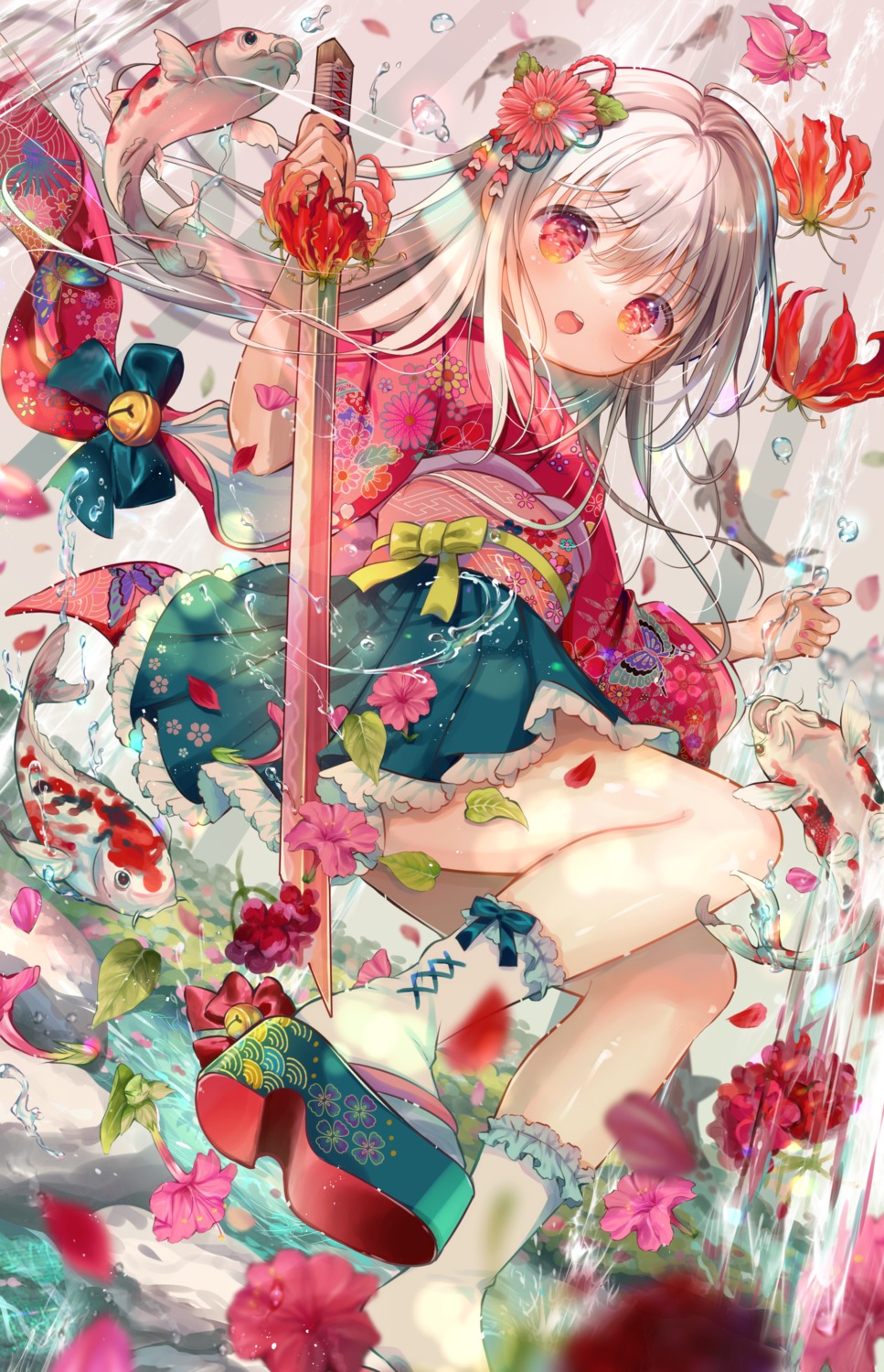 fuwa_rin japanese_clothes skirt_lift sword