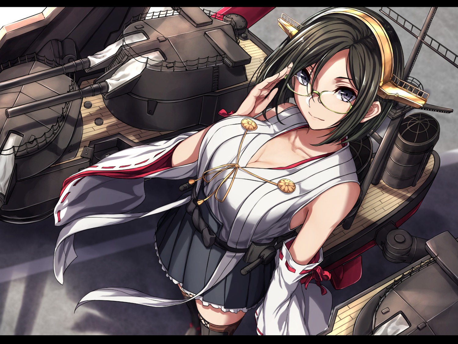 cleavage kantai_collection kirishima_(kancolle) megane nagioka thighhighs