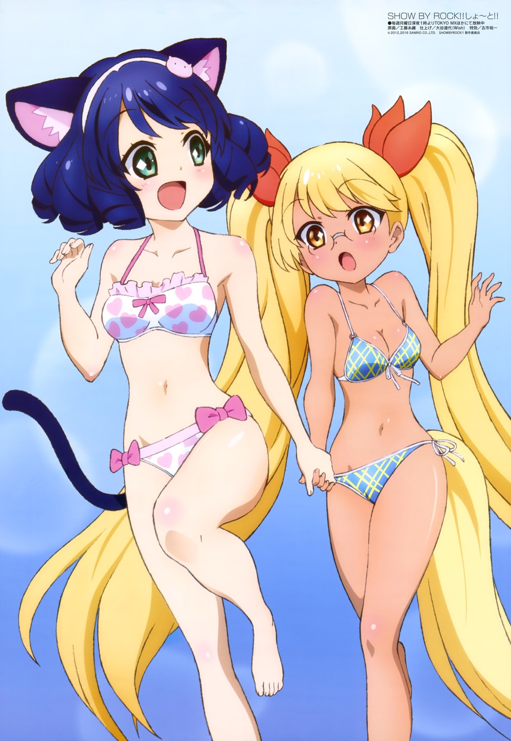 animal_ears bikini cleavage cyan_(show_by_rock!!) kudou_shiori megane nekomimi retoree_(show_by_rock!!) show_by_rock!! swimsuits tail