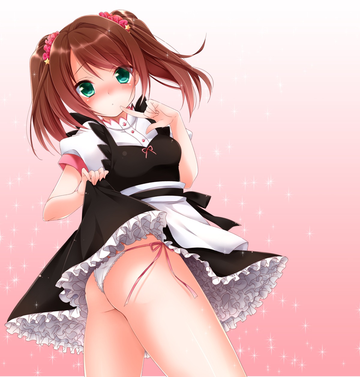 aichi_shiho ass maid mizushima_saki pantsu skirt_lift string_panties the_idolm@ster trap