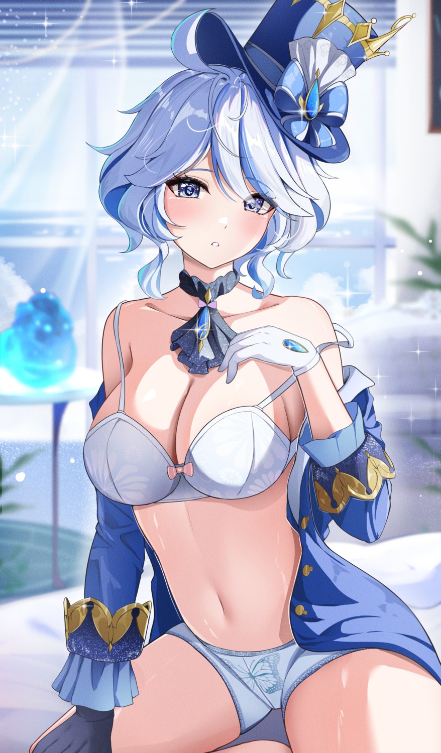 bra furina genshin_impact heterochromia open_shirt pantsu yeni