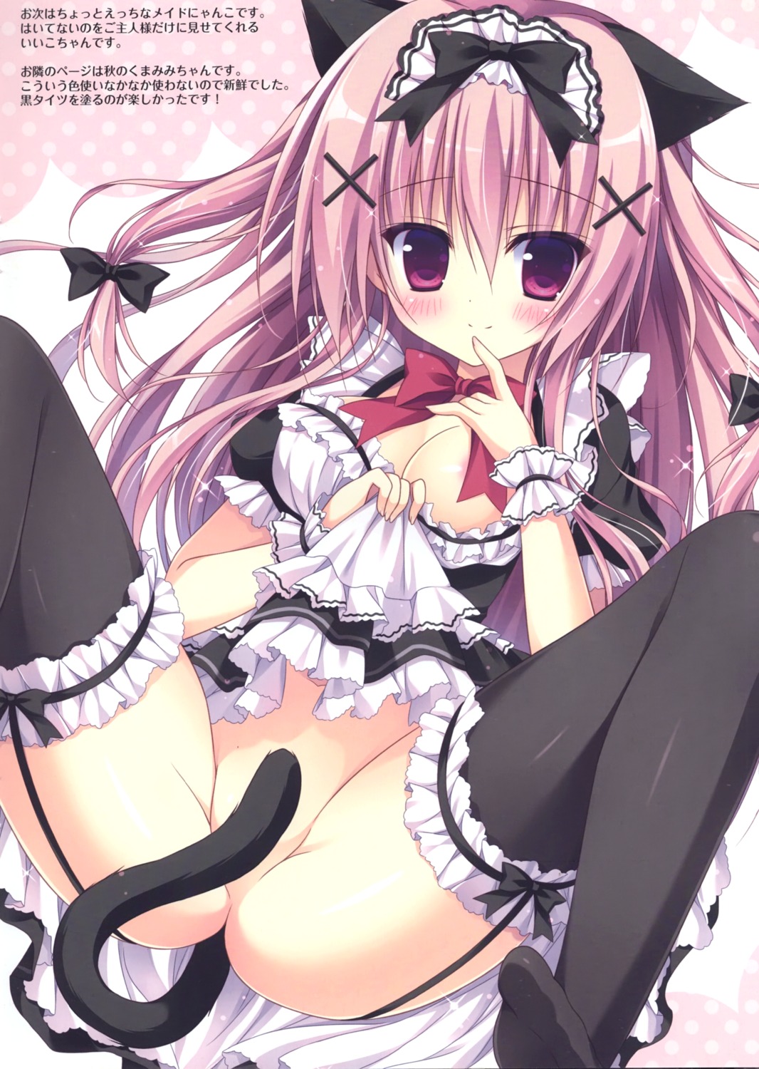 animal_ears areola breasts hasune hasuneya maid nekomimi no_bra skirt_lift stockings tail thighhighs