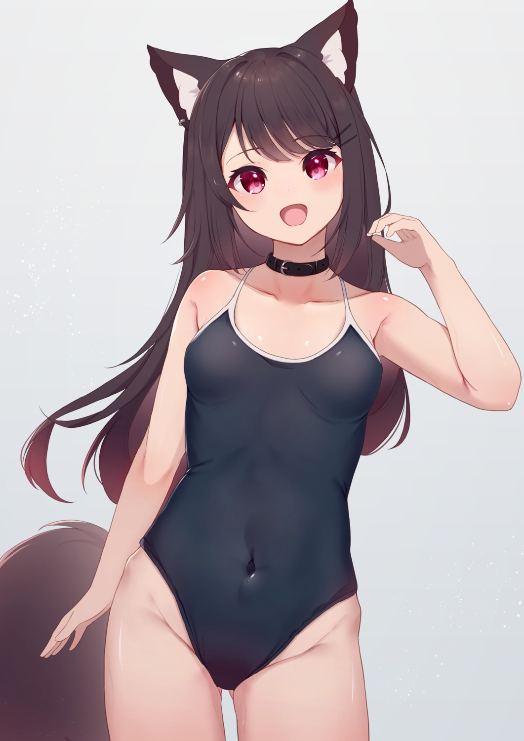 animal_ears hinata_(pixiv53862745) kitsune school_swimsuit swimsuits tail