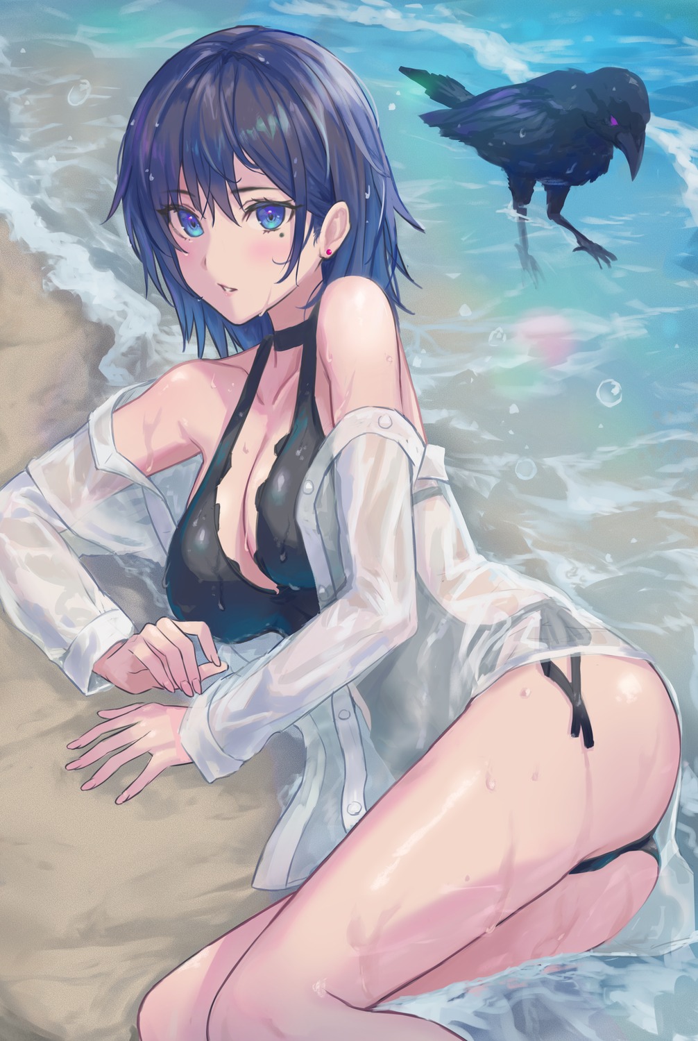 cleavage dress_shirt enporion see_through swimsuits thong wet wet_clothes