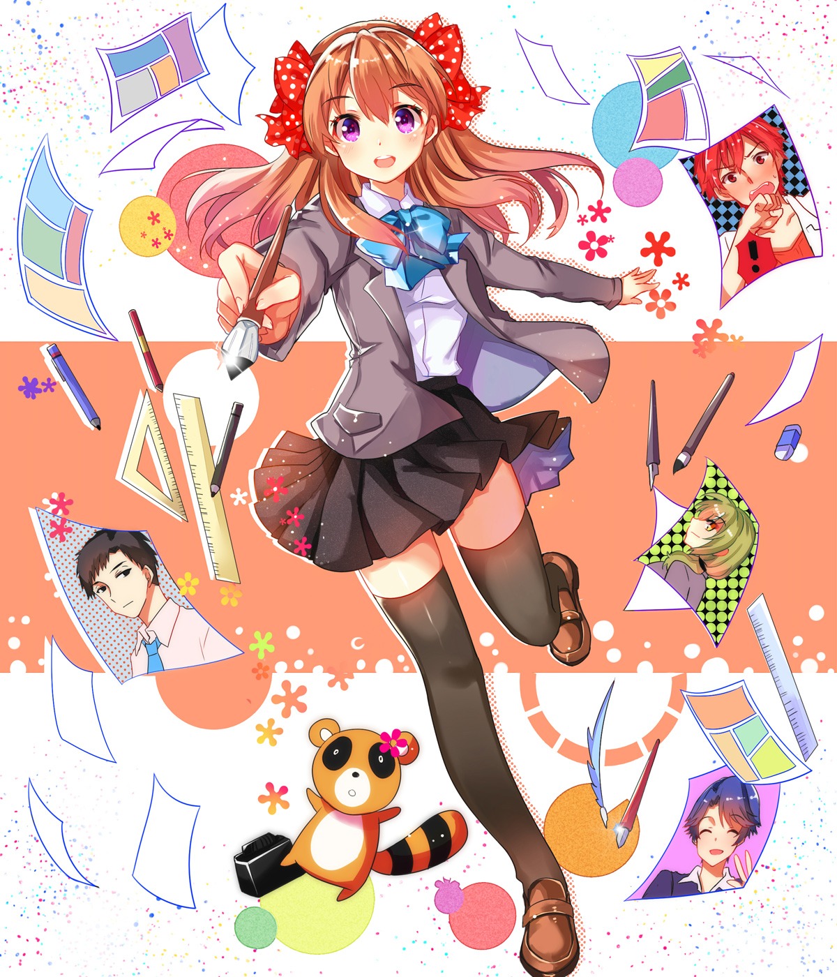 gekkan_shoujo_nozaki-kun kashima_yuu mikoshiba_mikoto nozaki_umetarou sakura_chiyo seifuku seo_yuzuki thighhighs zonana