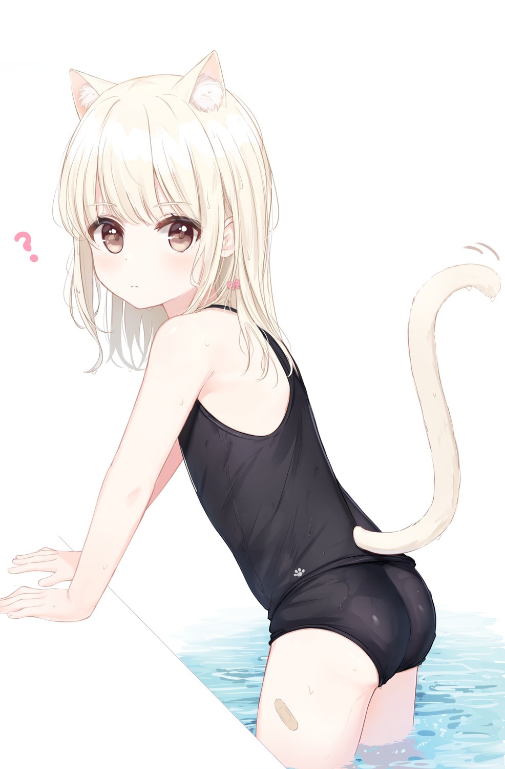 animal_ears ass bandaid hawawa loli nekomimi school_swimsuit swimsuits tail wet