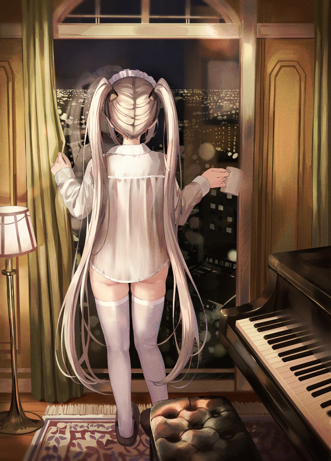 akie_aki ass bottomless dress_shirt no_bra see_through thighhighs