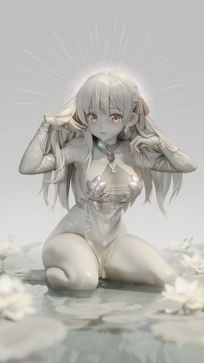 fate/grand_order kama_(fate/grand_order) monochrome no_bra nopan pasties see_through ucupumar wet_clothes