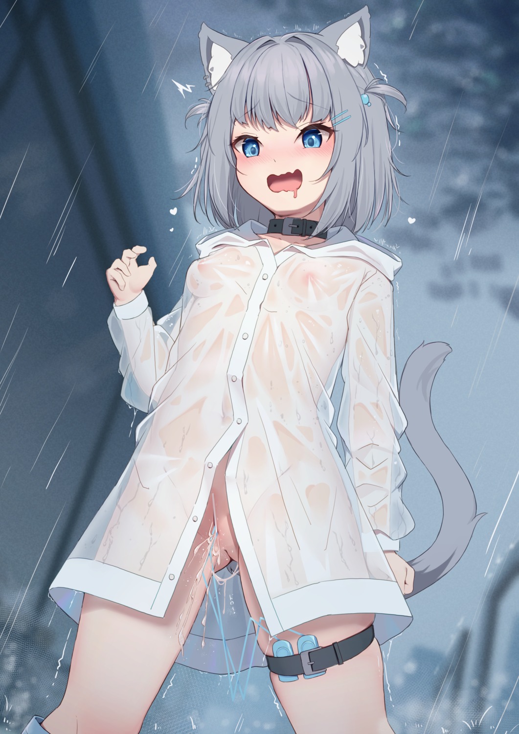 animal_ears censored garter hinata_(pixiv53862745) loli nekomimi nipples no_bra nopan pussy pussy_juice see_through tail vibrator wet_clothes