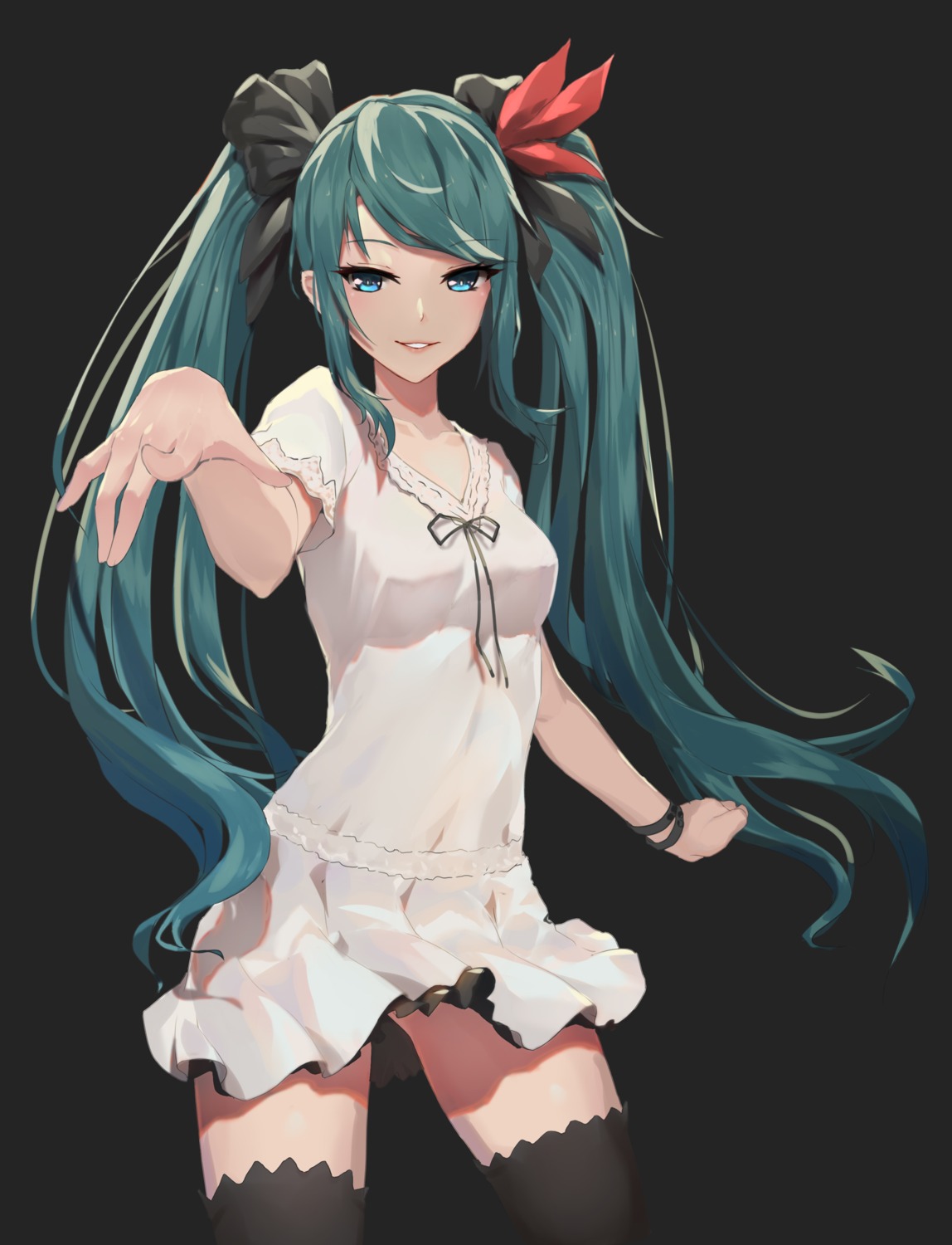 dress hatsune_miku hentai_kuwa thighhighs vocaloid world_is_mine_(vocaloid)