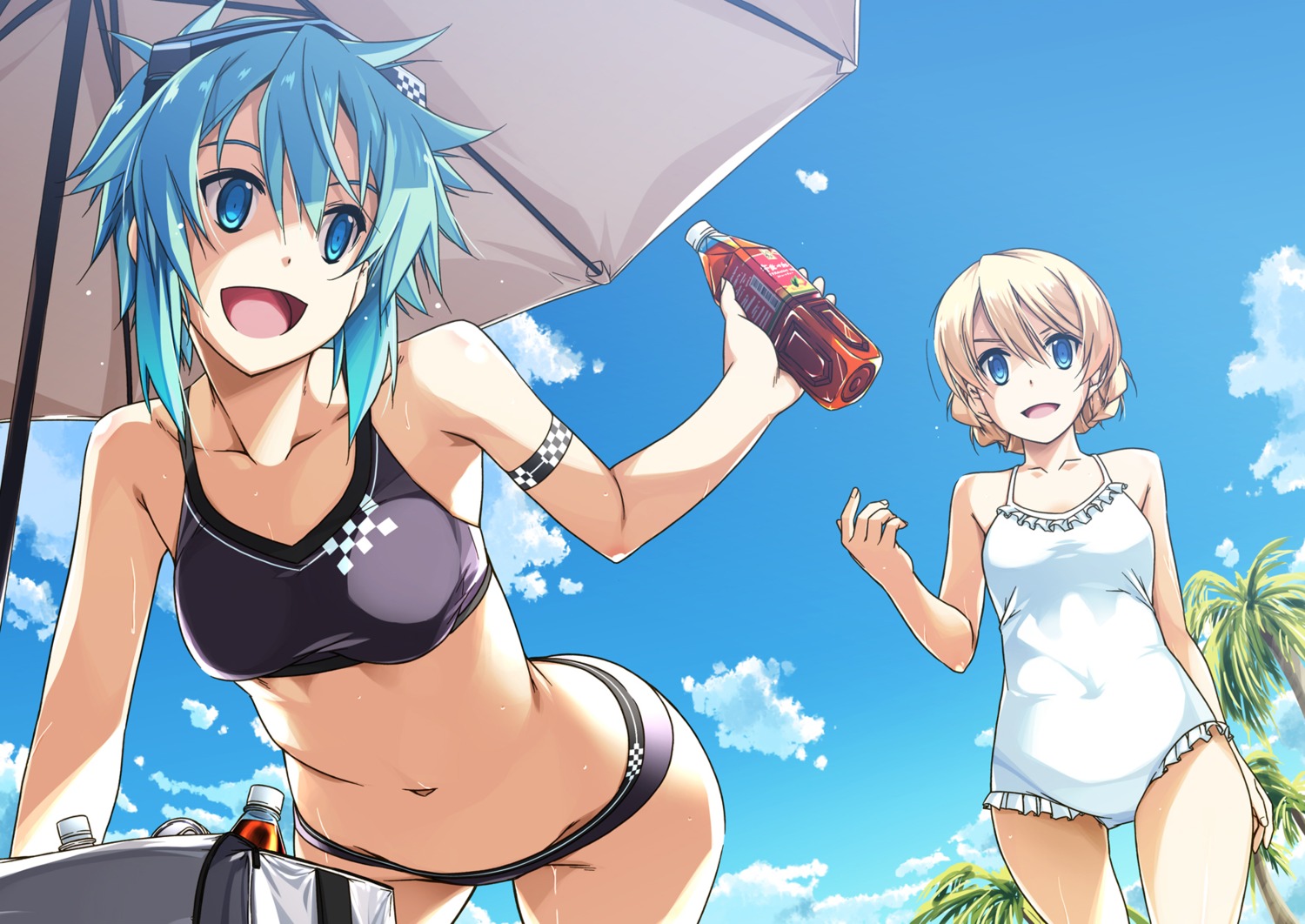 bikini crossover darjeeling girls_und_panzer shikei sinon swimsuits sword_art_online