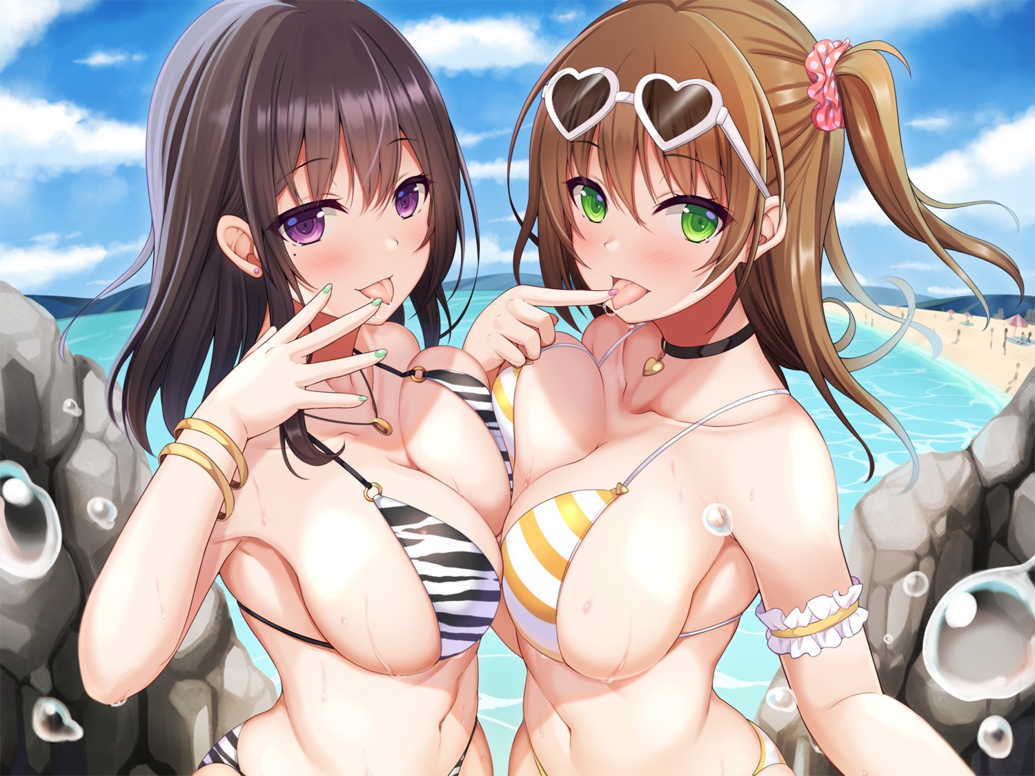 bikini breast_hold megane swimsuits symmetrical_docking urozuki_akira wet