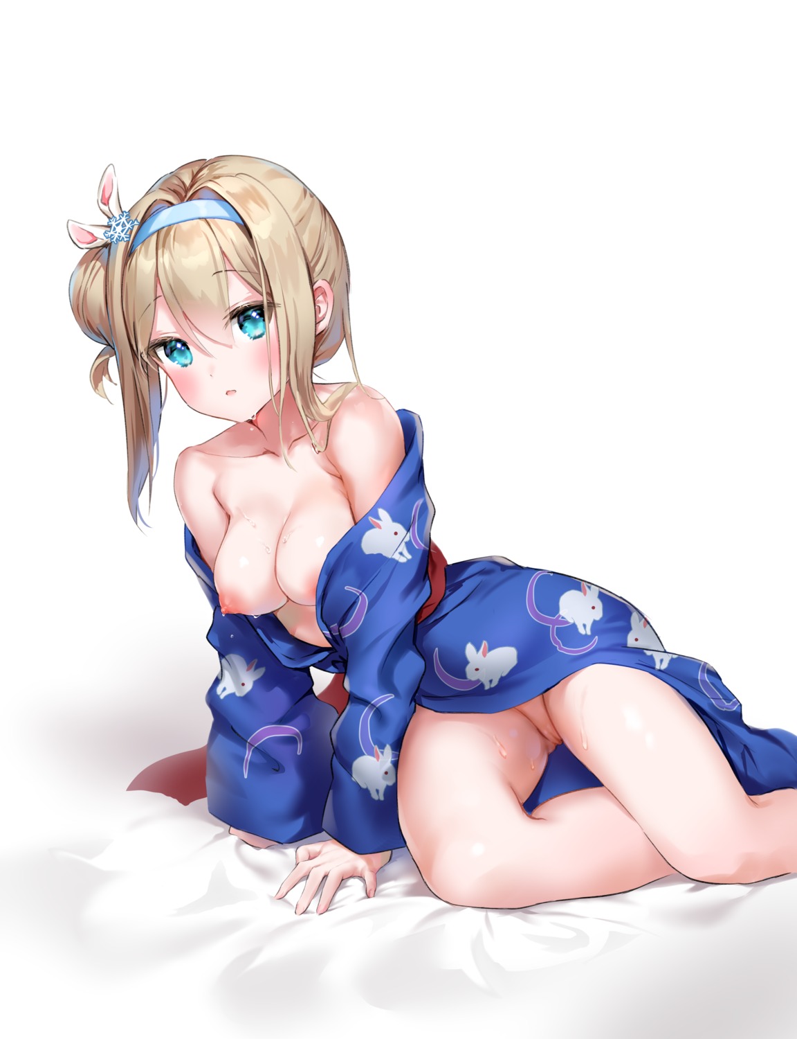 breasts girls_frontline marmoset0 nipples no_bra nopan open_shirt pussy suomi_kp31_(girls_frontline) uncensored yukata