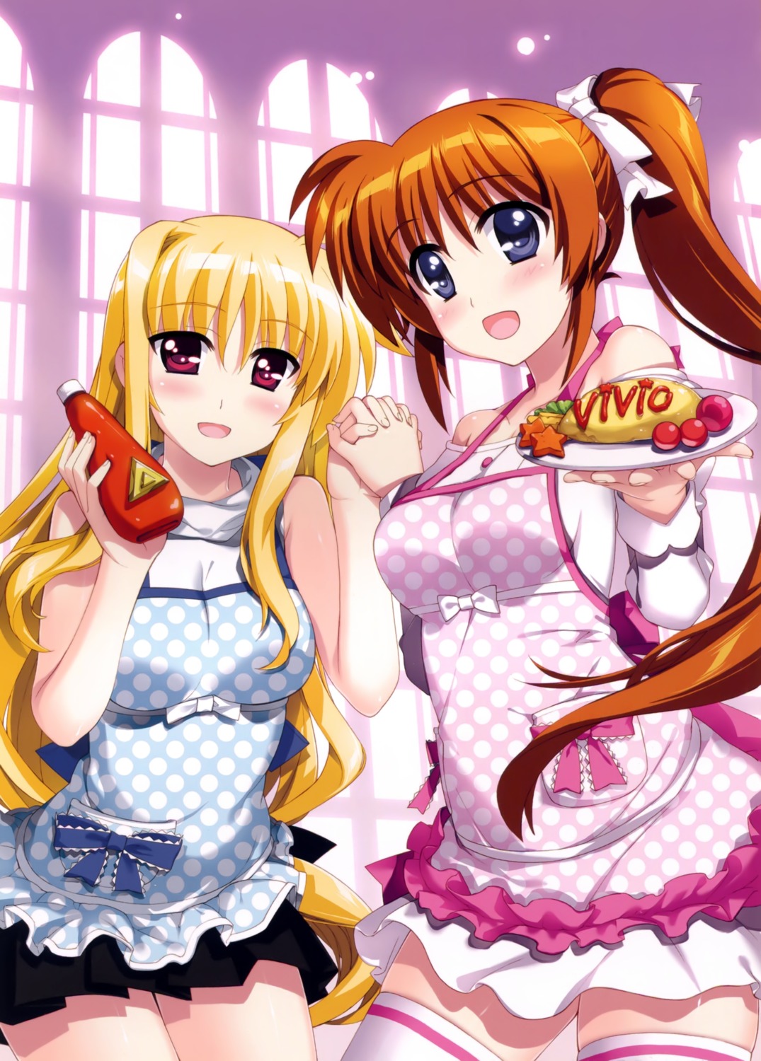 fate_testarossa fujima_takuya mahou_shoujo_lyrical_nanoha takamachi_nanoha thighhighs