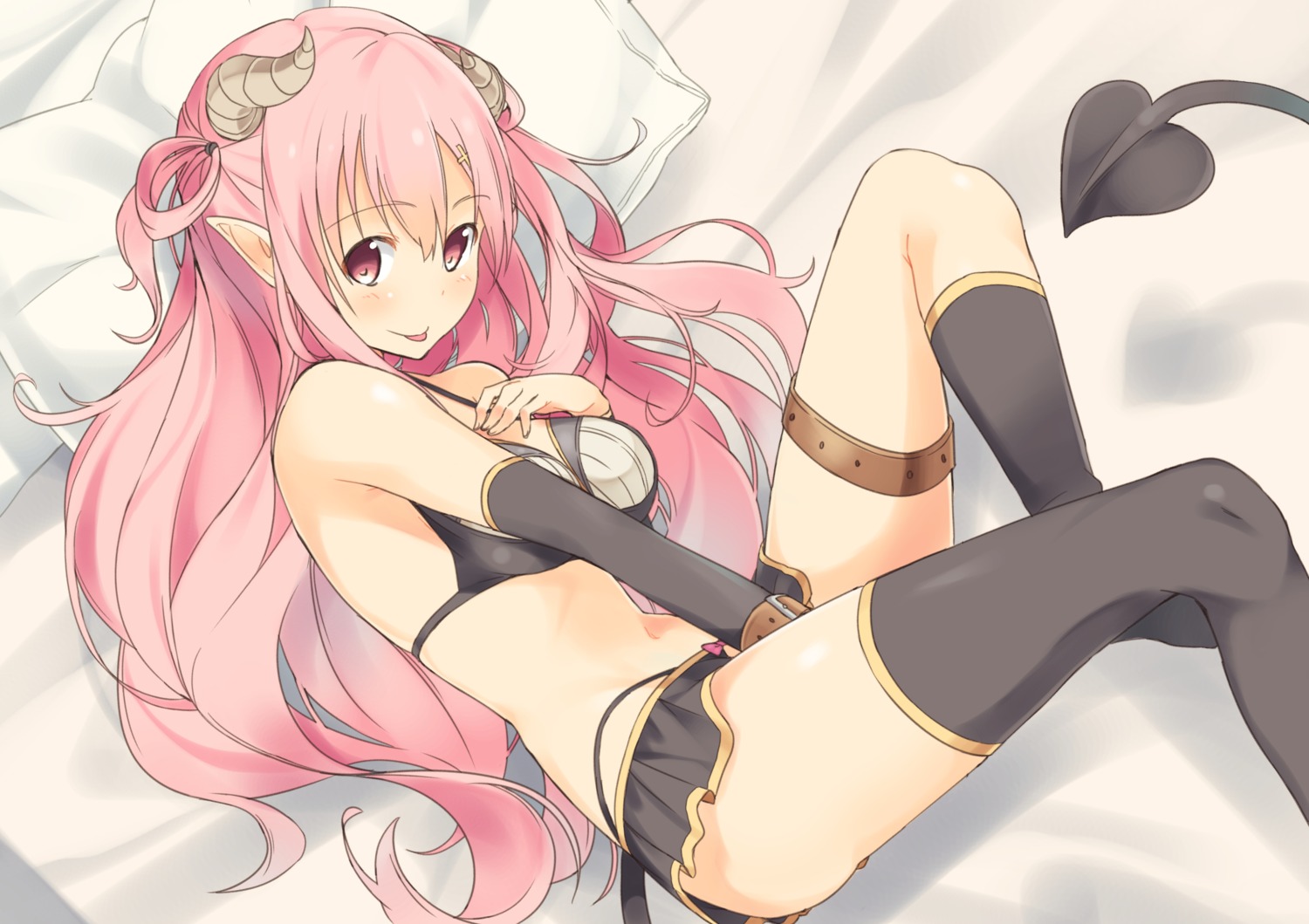 bikini garter horns maechuu pointy_ears swimsuits tail thighhighs