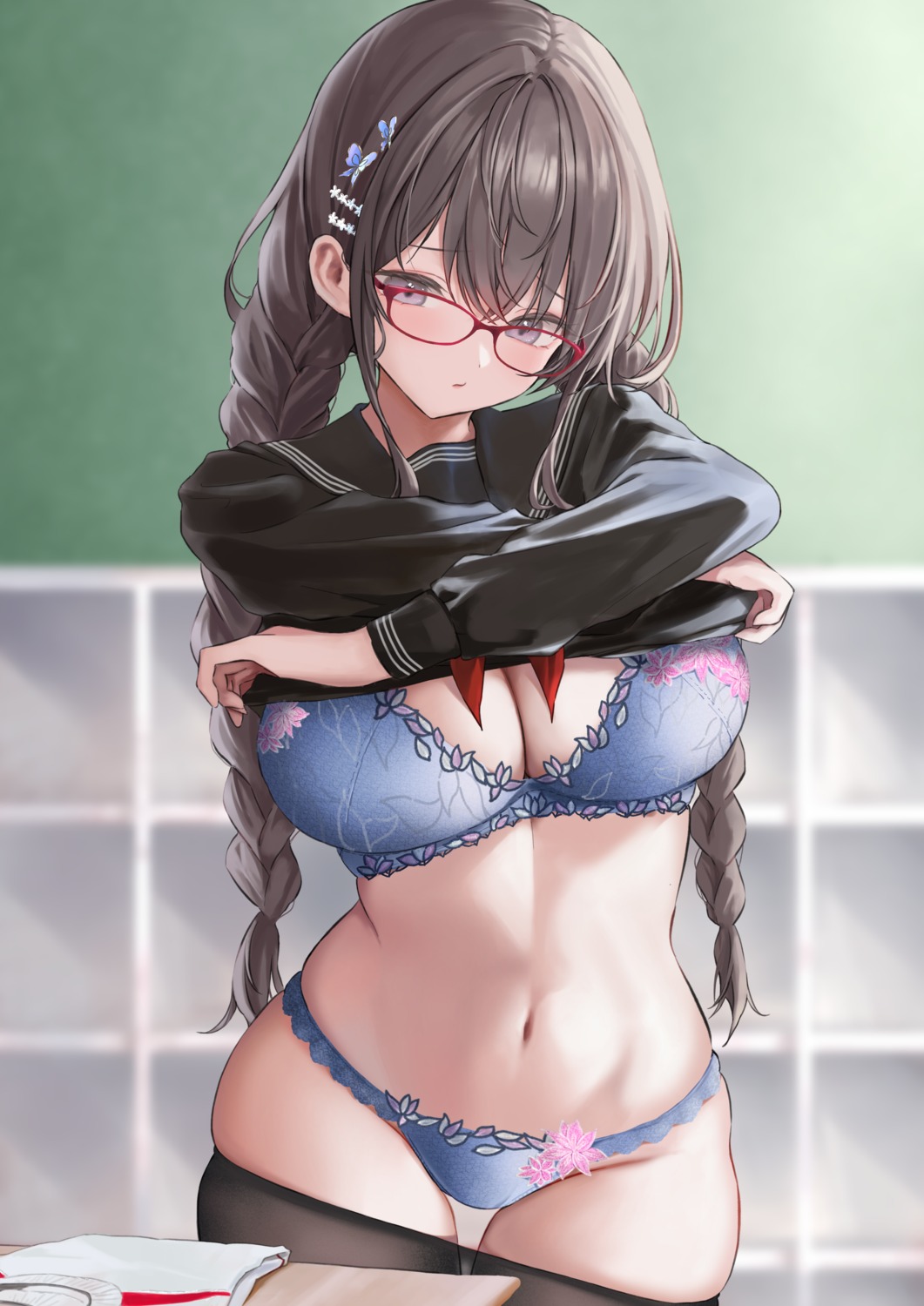 bra huziko32 megane pantsu pantyhose seifuku shirt_lift undressing