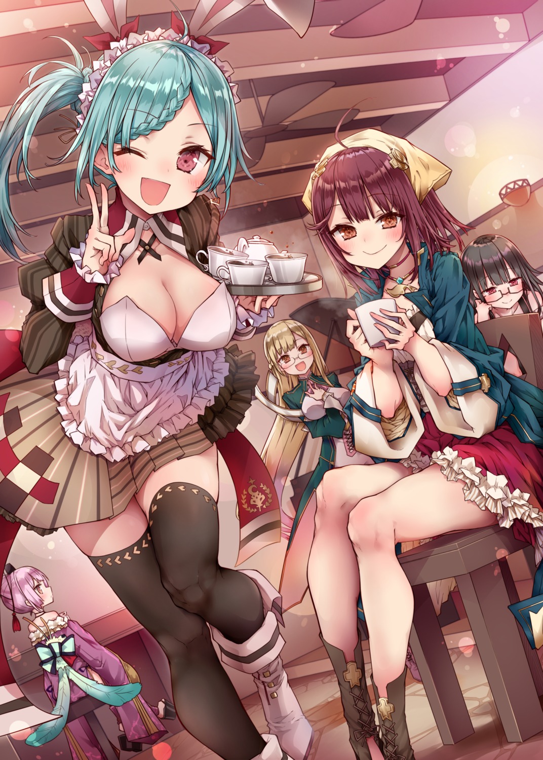 alt animal_ears atelier atelier_sophie bra breast_hold bunny_ears cleavage corneria japanese_clothes megane monika_ellmenreich open_shirt sophie_neuenmuller thighhighs