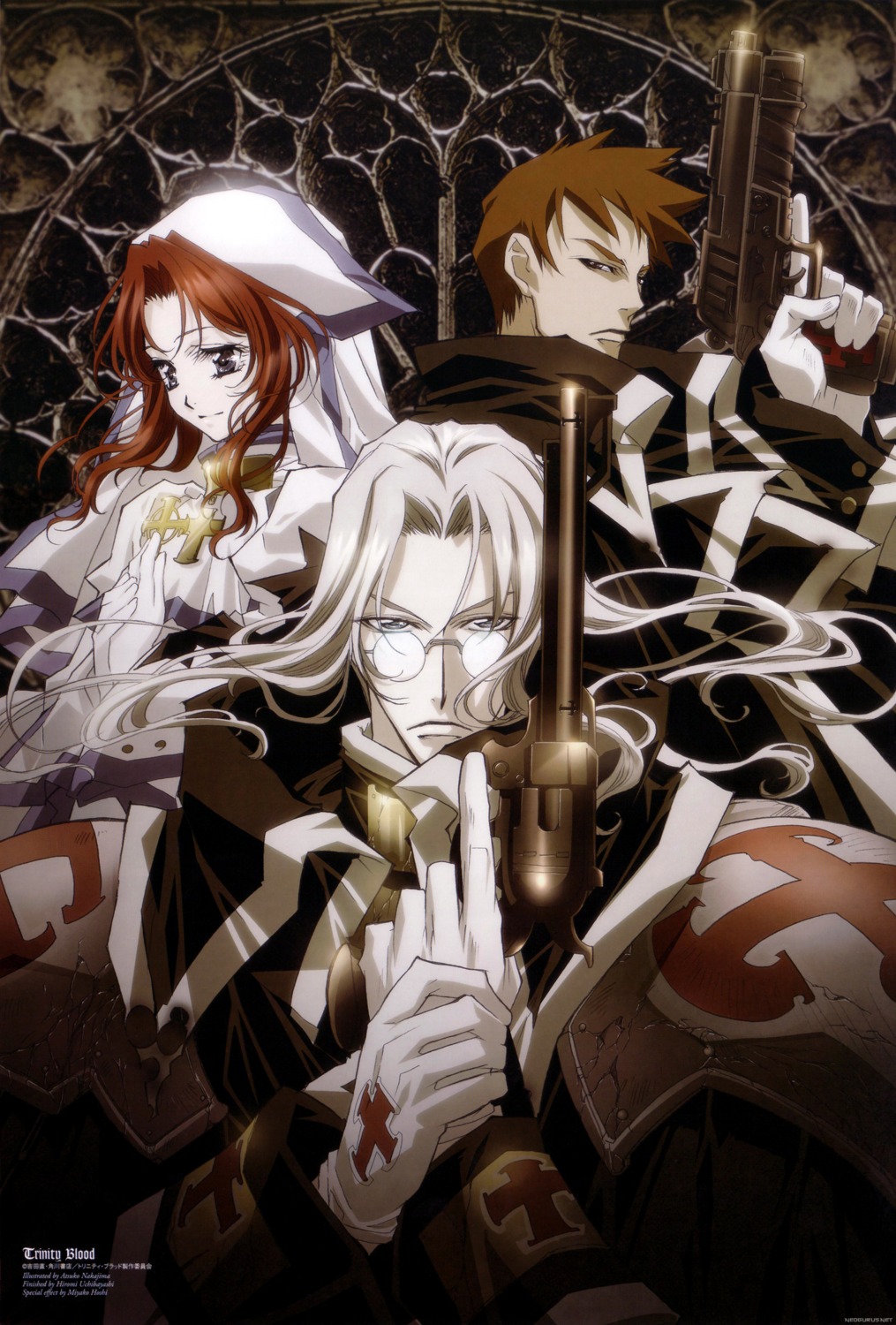 abel_nightroad armor dress esther_blanchett gun megane nakajima_atsuko nun tres_iqus trinity_blood