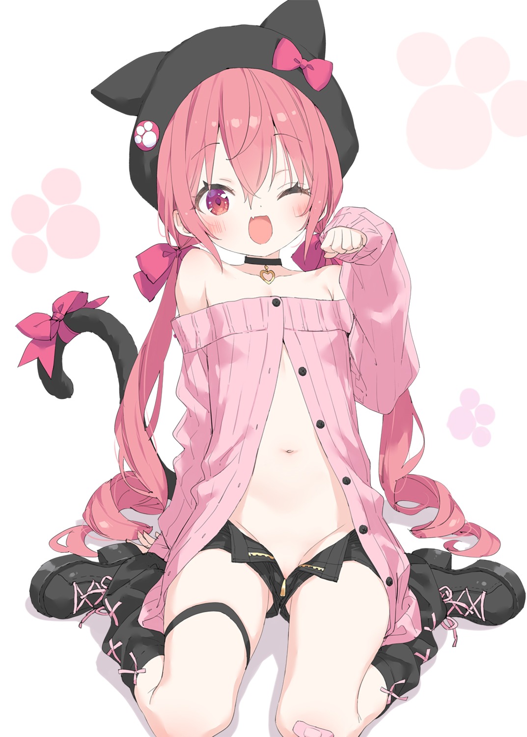 animal_ears bandaid garter hazuki_watora kani_biimu loli nekomimi no_bra nopan sweater tail