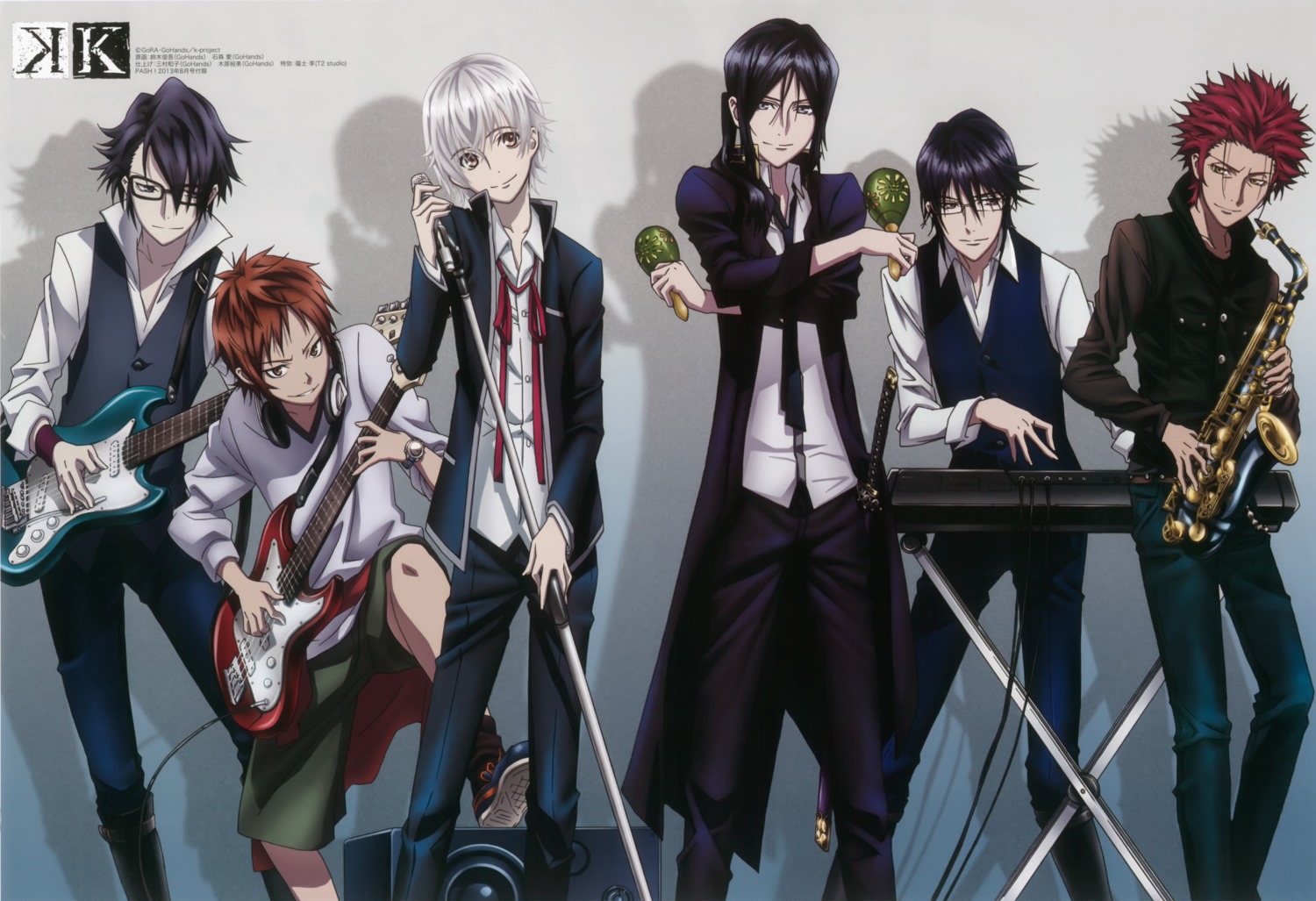 fushimi_saruhiko guitar isana_yashiro k male megane munakata_reisi suou_mikoto suzuki_shingo yata_misaki yatogami_kuroh