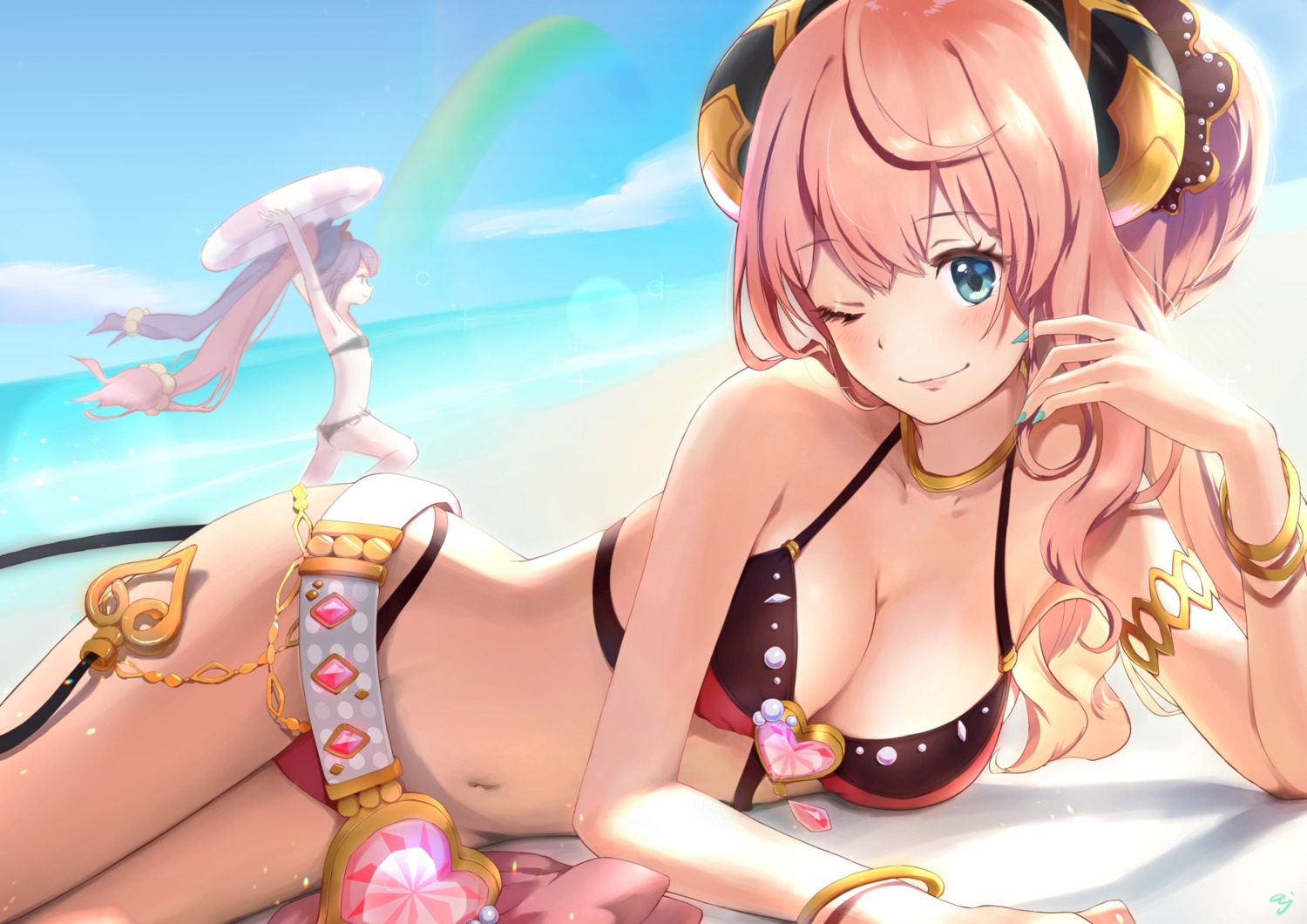 aj bikini cleavage horns minami_suzuna princess_connect princess_connect!_re:dive swimsuits tail tamaizumi_misaki