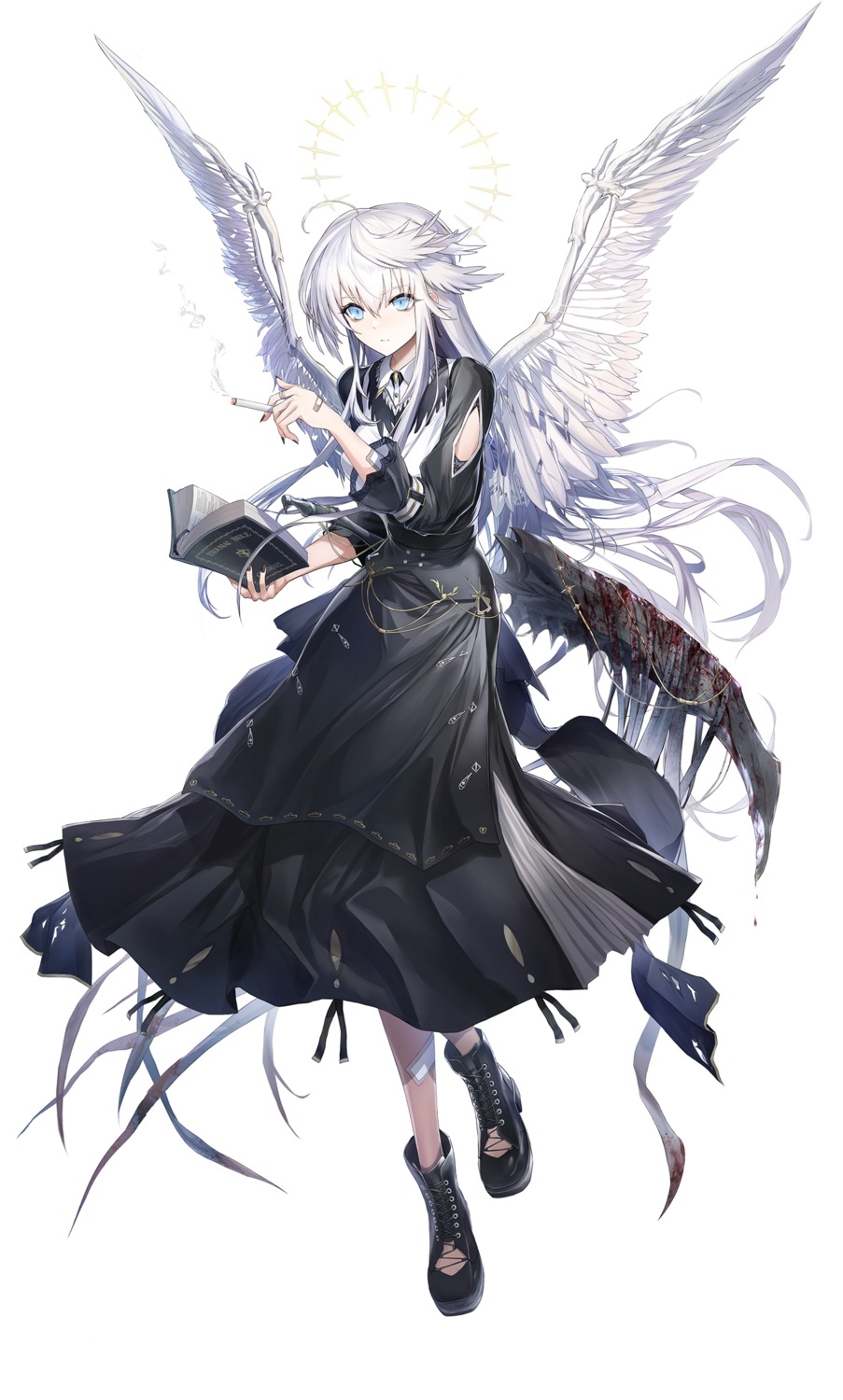 angel bandaid blood morichika_shuuto sword wings
