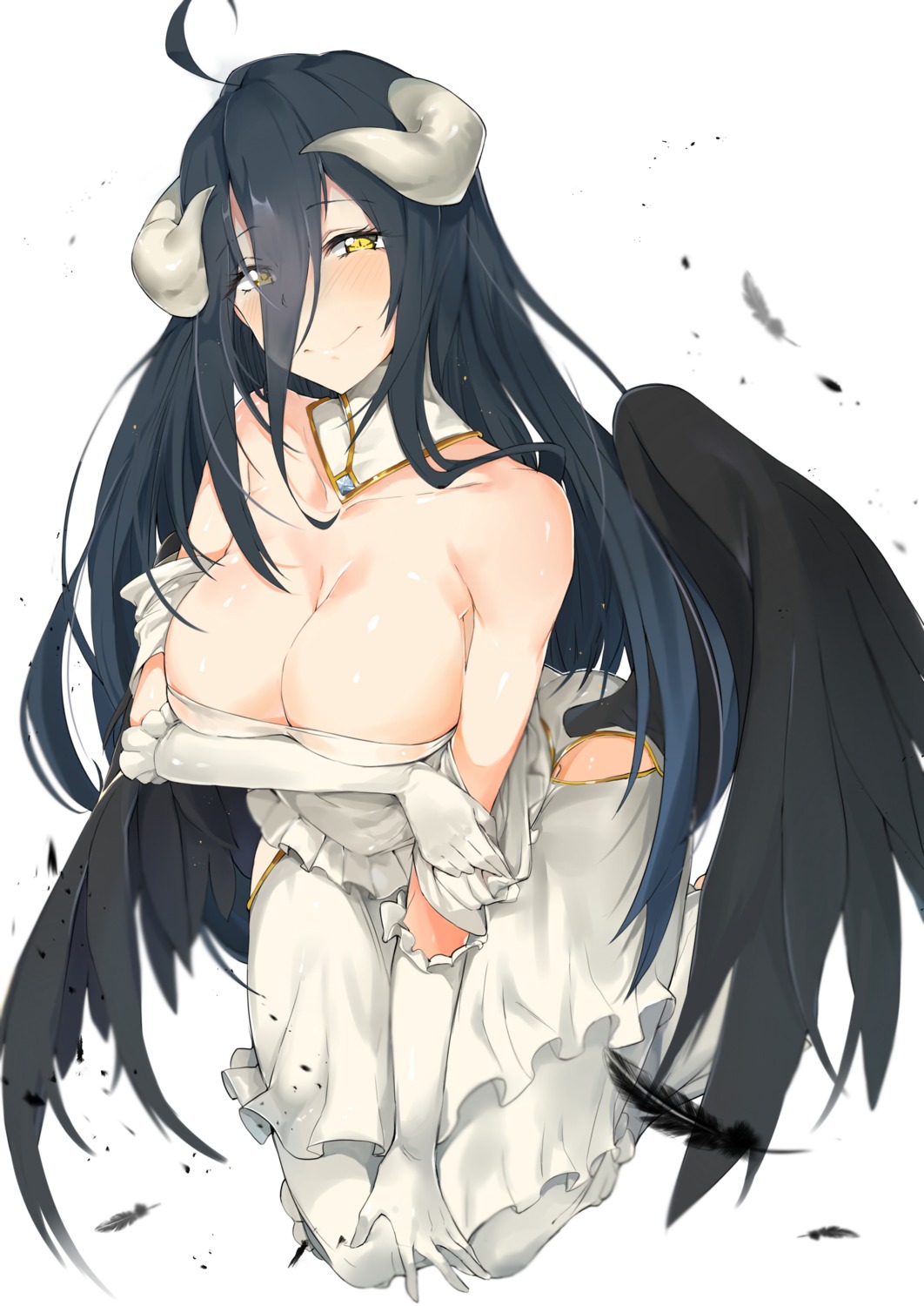 albedo_(overlord) breast_hold horns overlord tuxedo_de_cat wings
