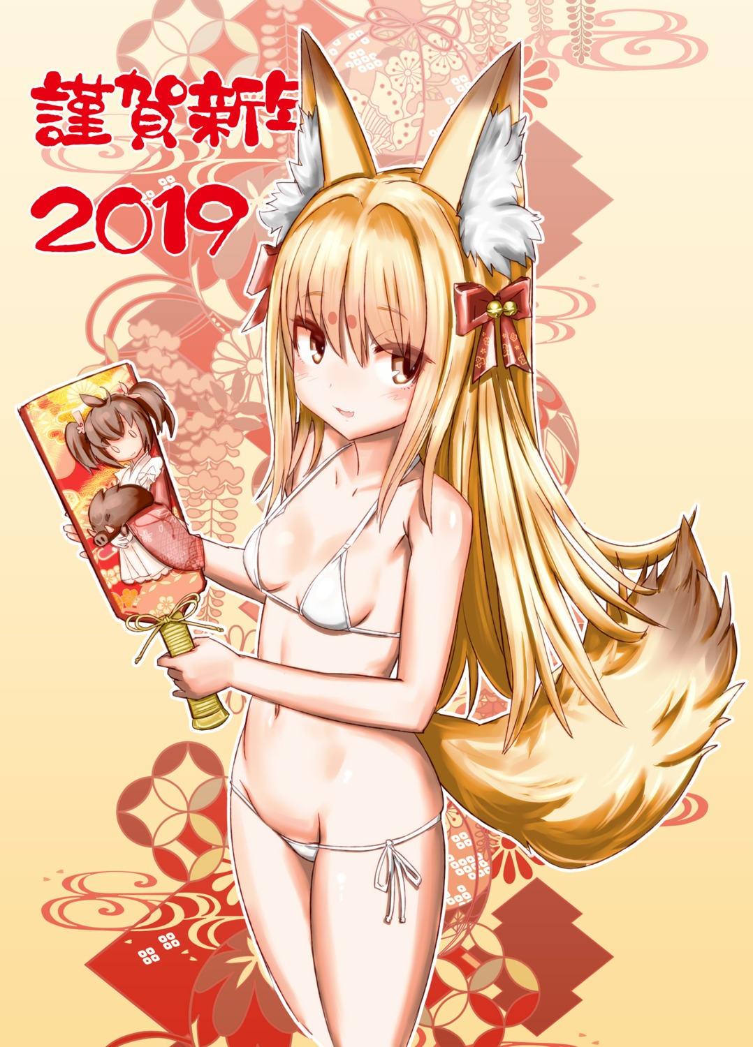 animal_ears bikini chibi emil_chronicle_online kitsune serizawa_(knight2020) swimsuits tail