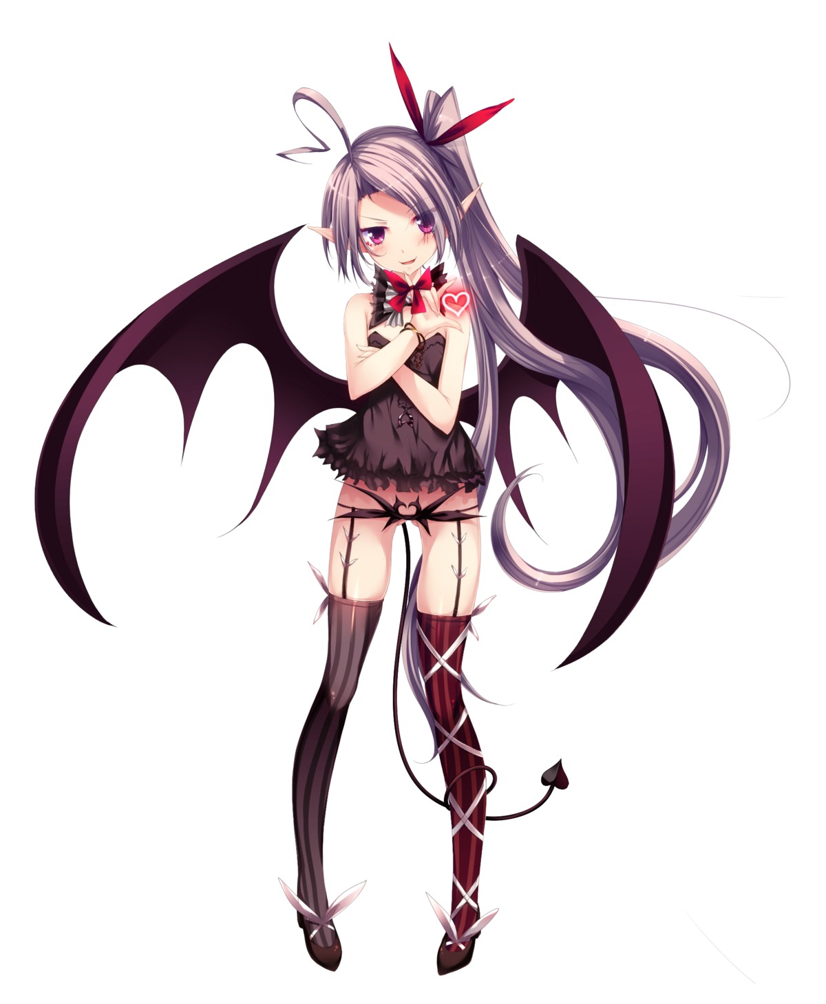 heels mizunoto_nozumi pantsu pointy_ears stockings tail thighhighs wings