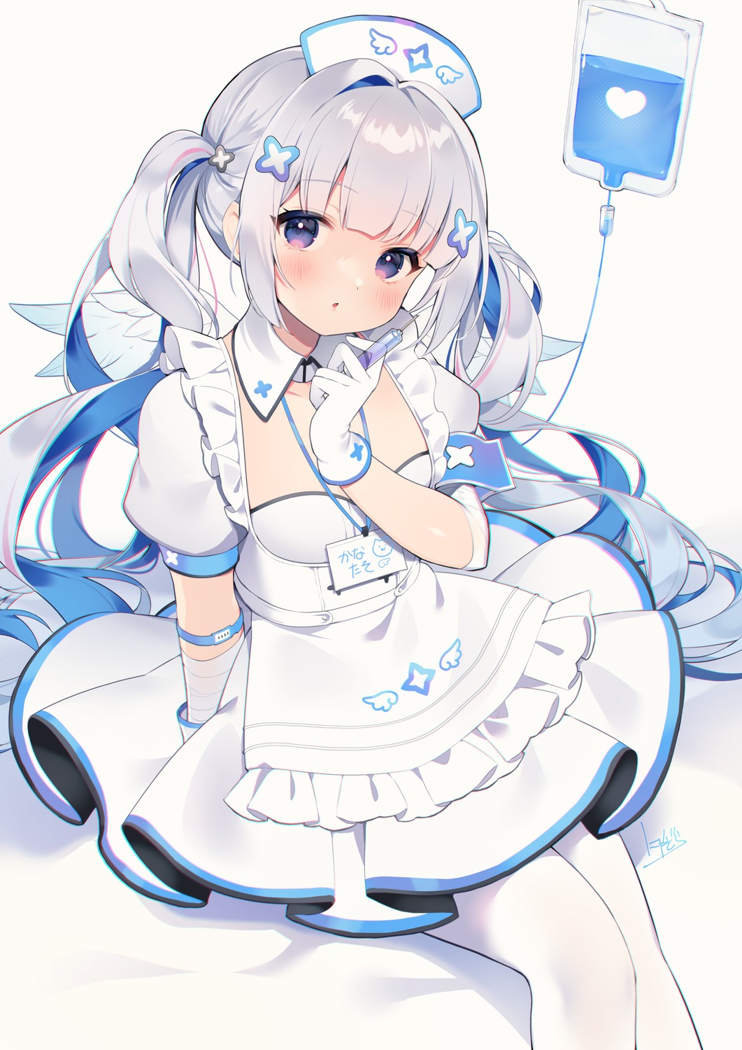 amane_kanata hololive nurse nyasunyadoora pantyhose wings