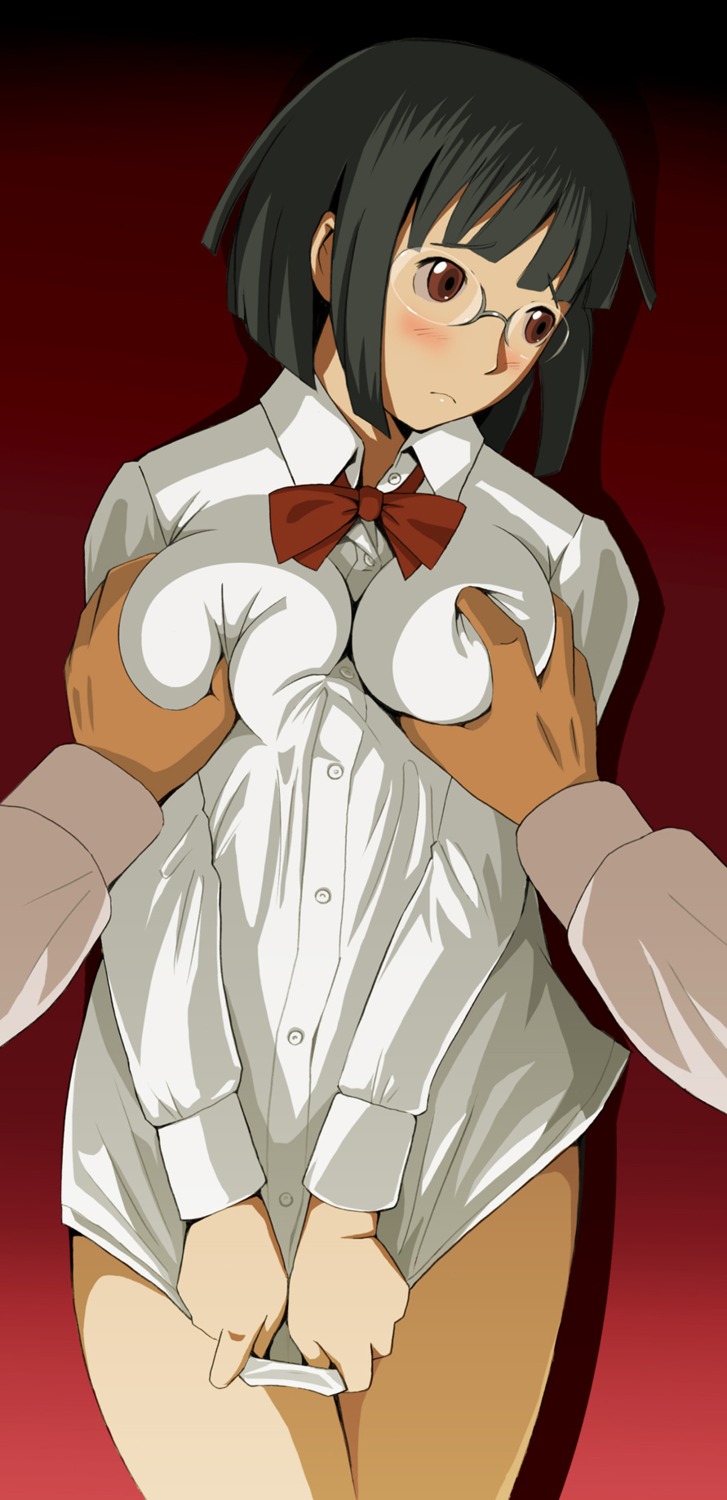 breast_grab dress_shirt durarara!! megane mimura_kaoru sonohara_anri