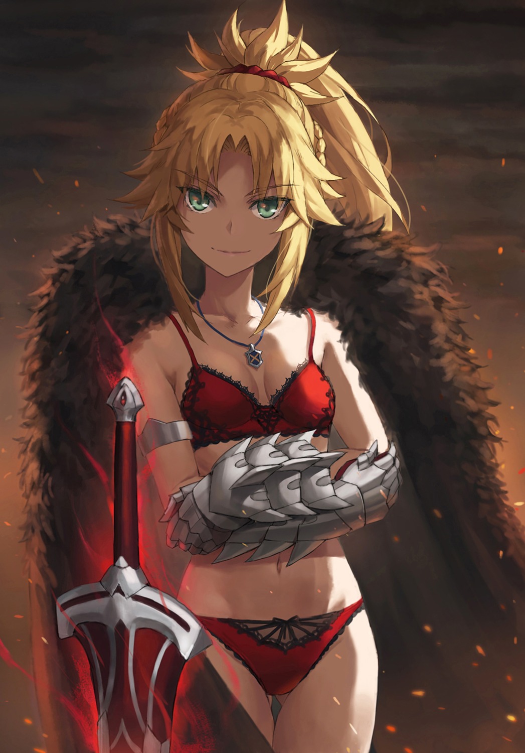 armor bra cleavage fate/grand_order mordred_(fate) pantsu sword tonee