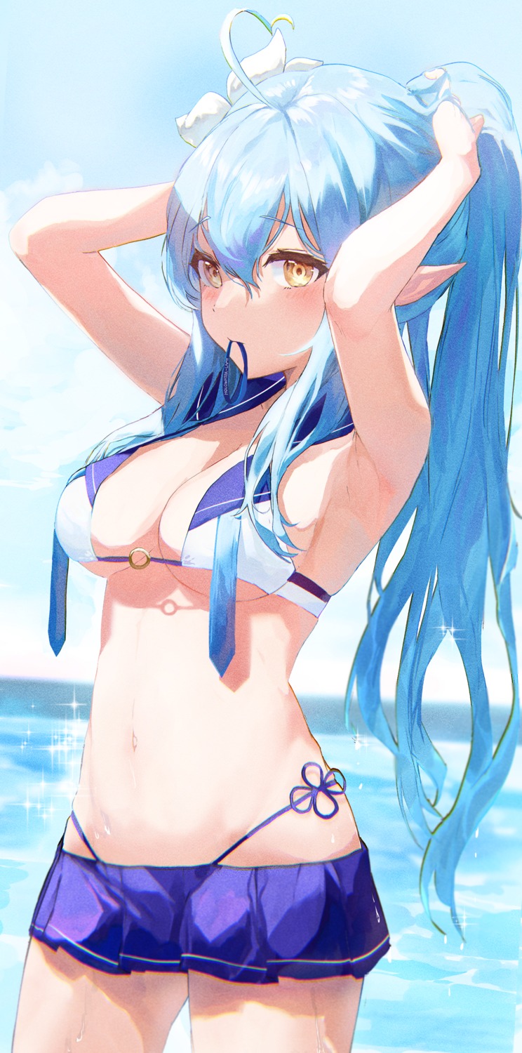 bikini elf hololive kabedoru pointy_ears swimsuits yukihana_lamy