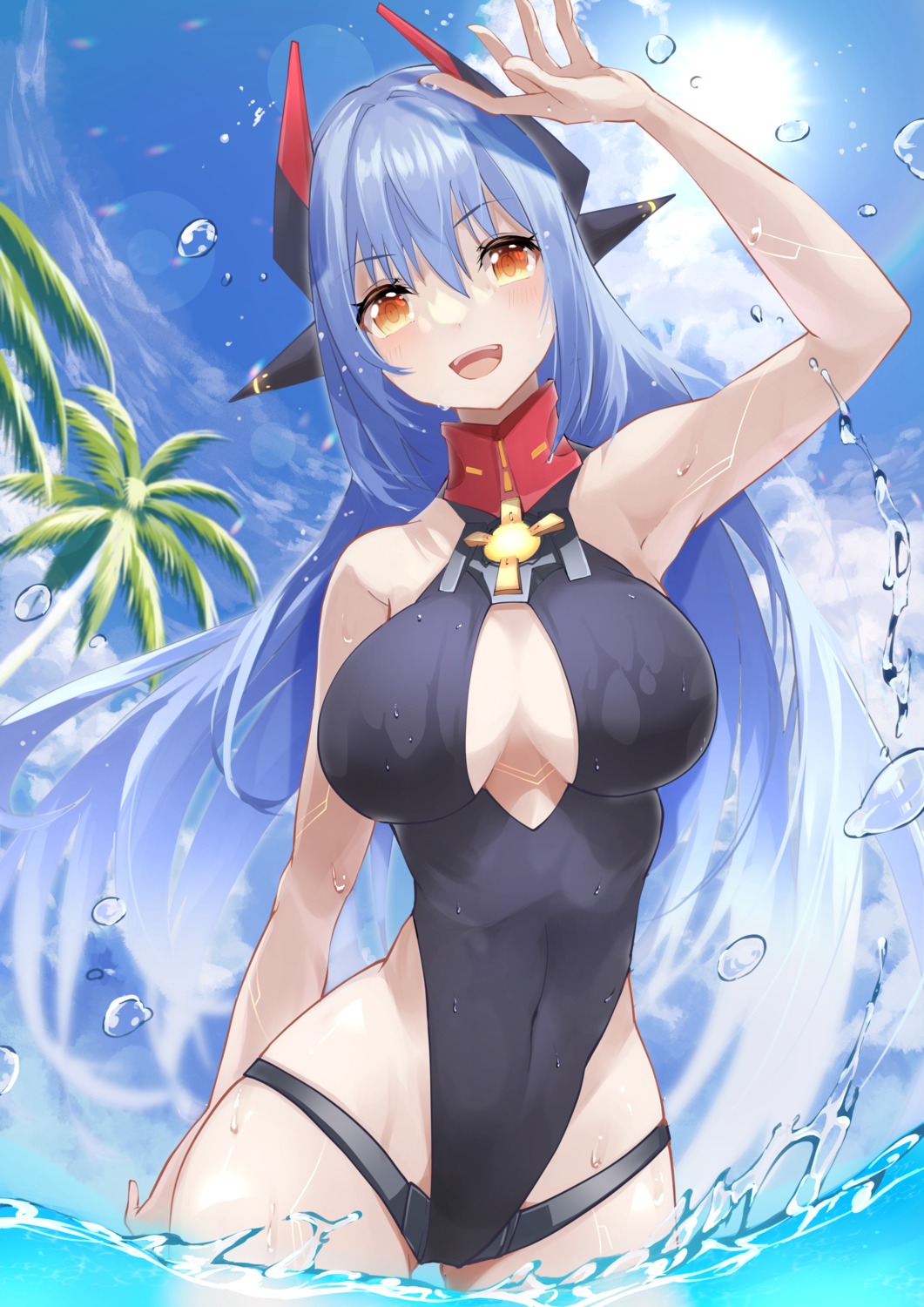 hana_(xenoblade_2) hana_jd horns risumi swimsuits wet xenoblade xenoblade_chronicles_2