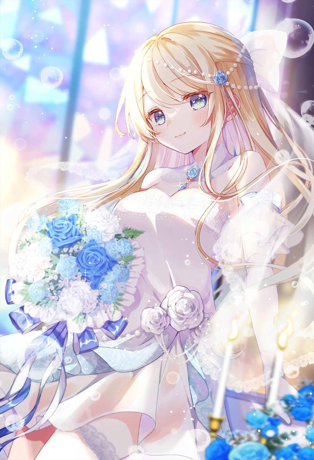 dress emori_miku_project emu_alice garter gomano_rio see_through wedding_dress